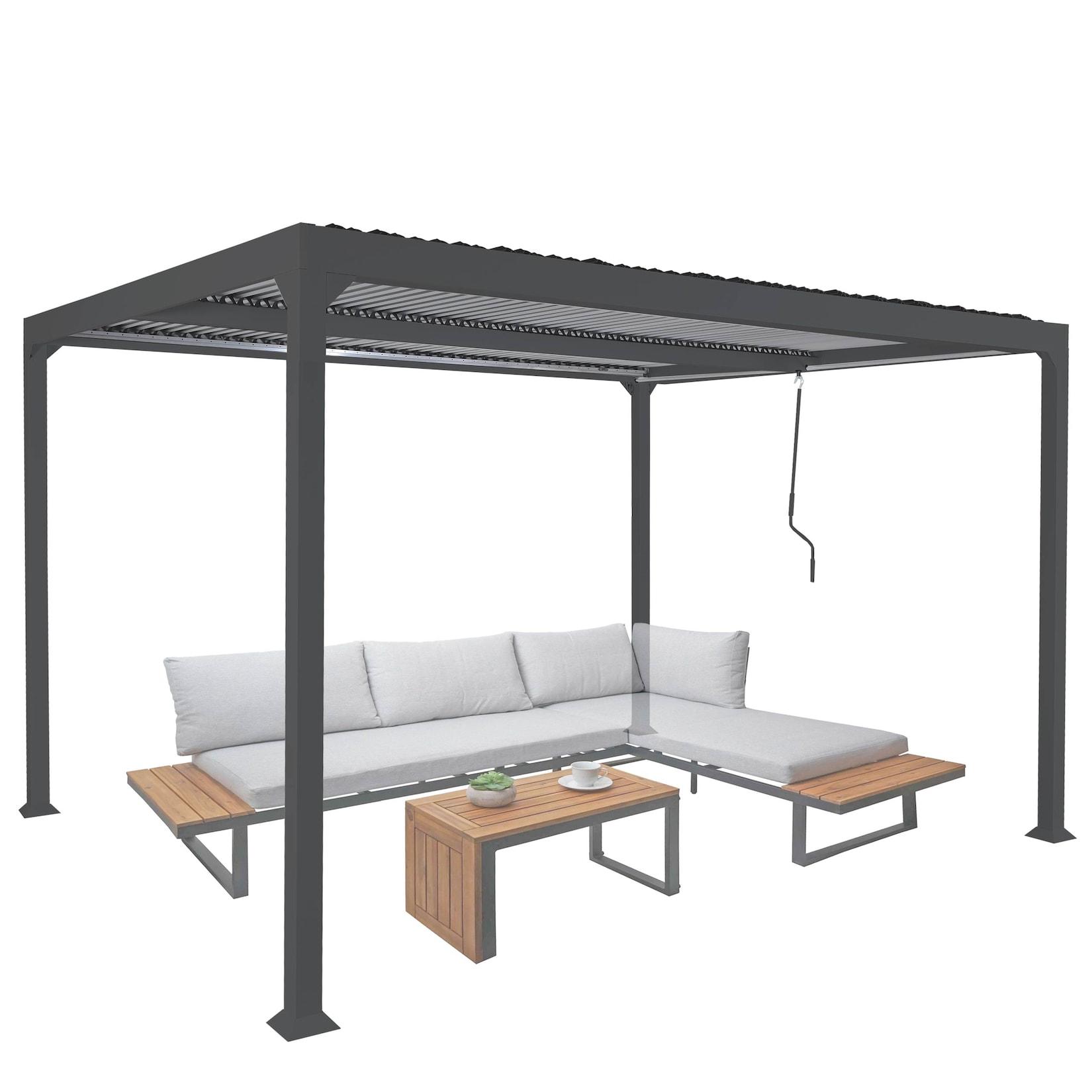 Alu Pergola MCW-L41, Lamellen-Pavillon TerrassenüBerdachung, Stabiles 8Cm-Metall-Gestell 3X3,7M ~ Anthrazit