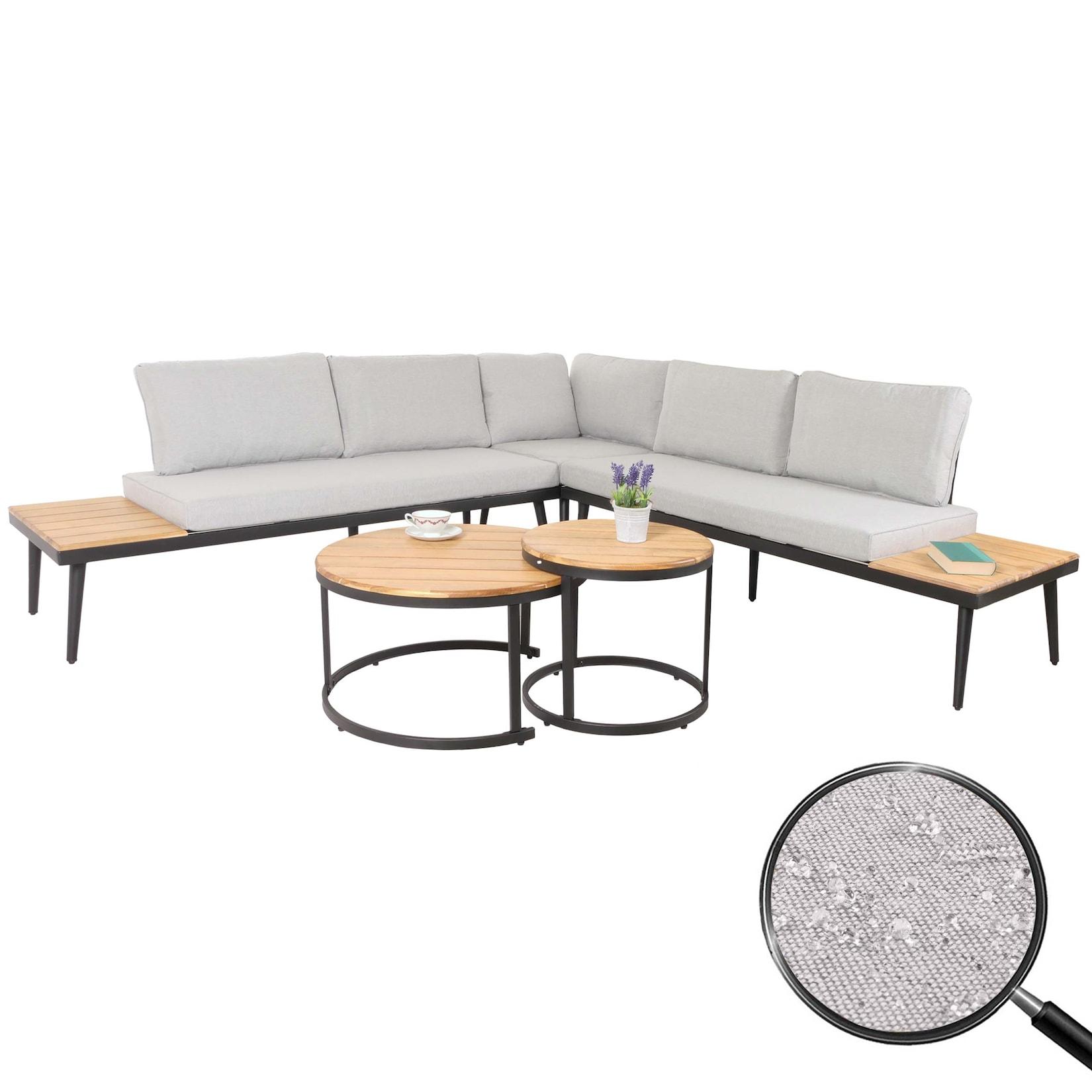 Garten-Garnitur Mcw-H54C, Lounge-Set, Beistelltisch Spun Poly Akazie Holz Stahl ~ Hellbraun, Kissen Hellgrau
