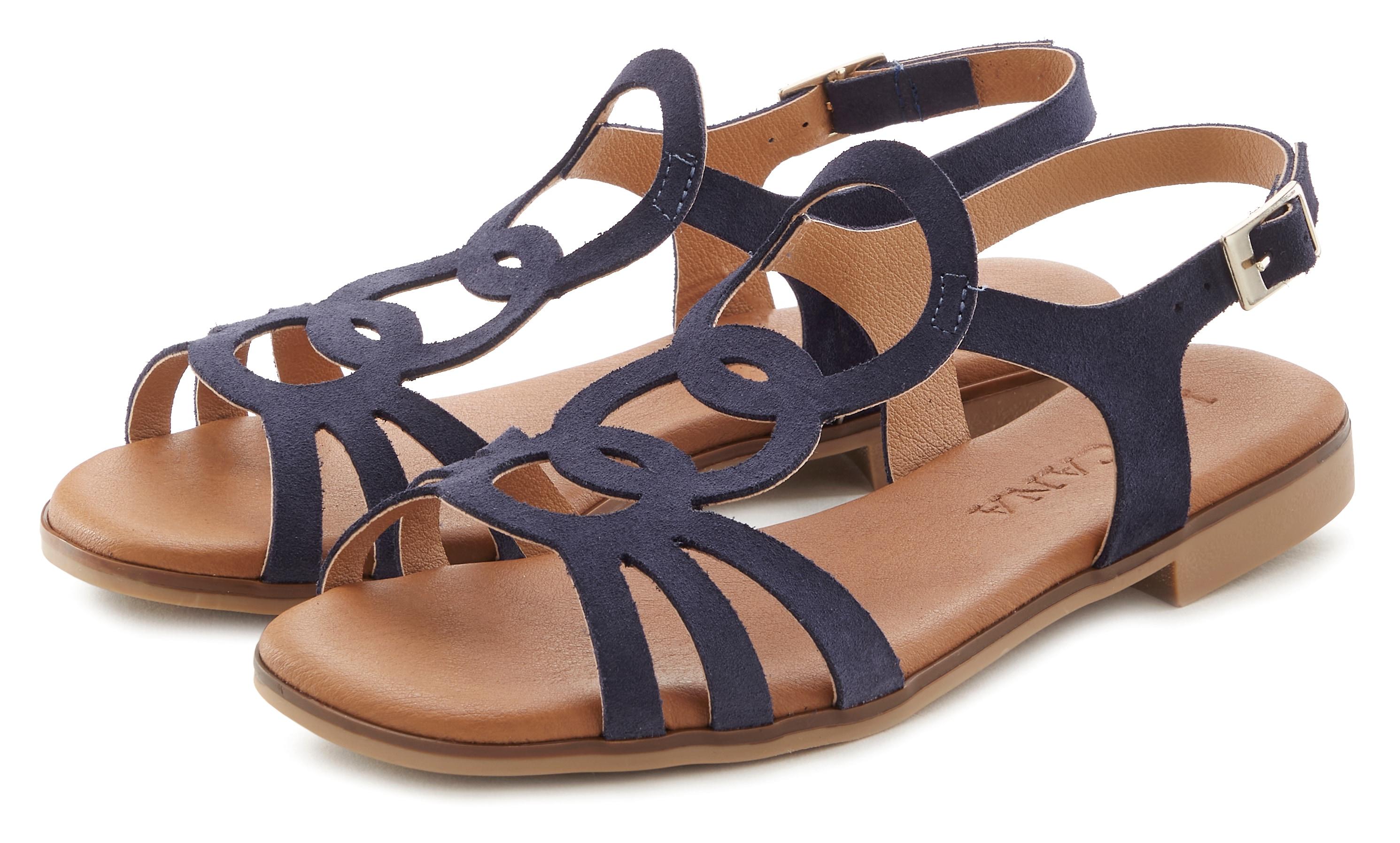 Sandale Lascana "Sommerschuh", Damen, Gr. 38, Blau, Obermaterial: 100% Rindsleder. Decksohle: 100% Textilmaterial. Futter: 100% Textilmaterial. Laufsohle: 100% Synthetik, Unifarben, Basic, Schuhe Sandale, Aus Hochwertigem Leder, Sandalette, Sommerschuh