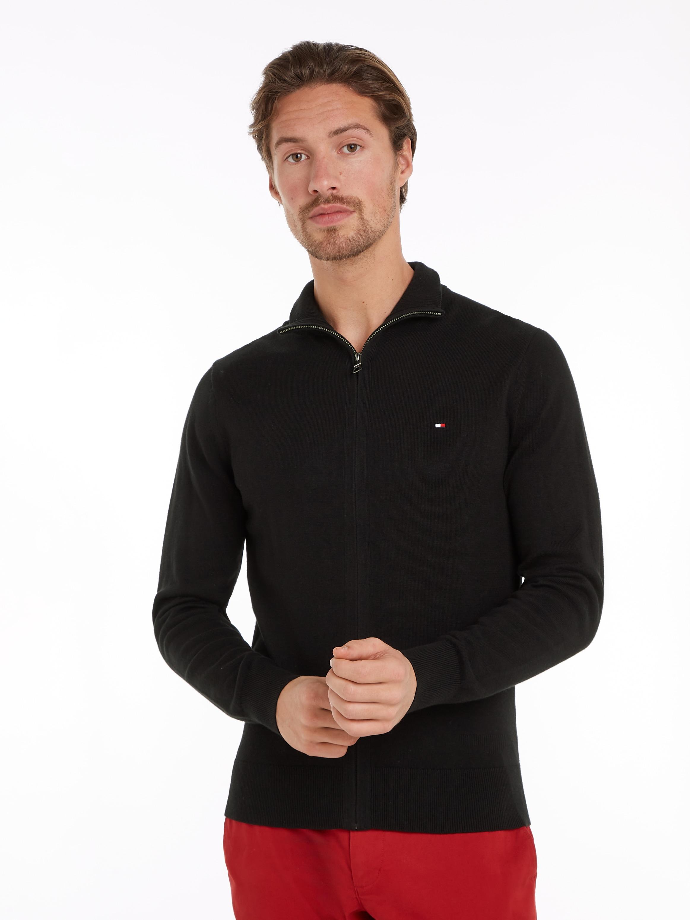 Cardigan Tommy Hilfiger "Pima ORG CTN Cashmere ZIP Thru", Herren, Gr. XXL (56), Schwarz, Strick, Obermaterial: 95% Baumwolle, 5% Kaschmir, Normal, RippstrickbüNdchen, Strickjacken