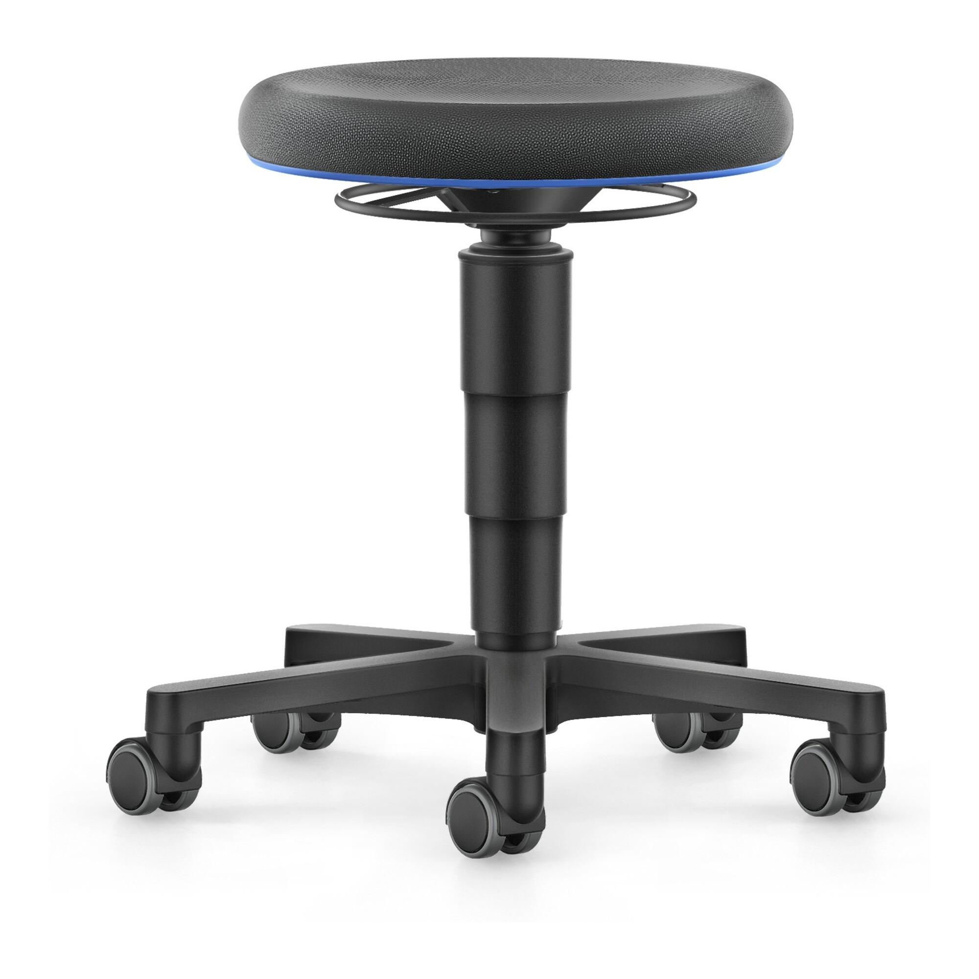 Bimos Allround Hocker Mit Rollen, Supertec Schwarz, Sitzh.450-650 Mm, Farbring Blau (9463-SP01-3277)