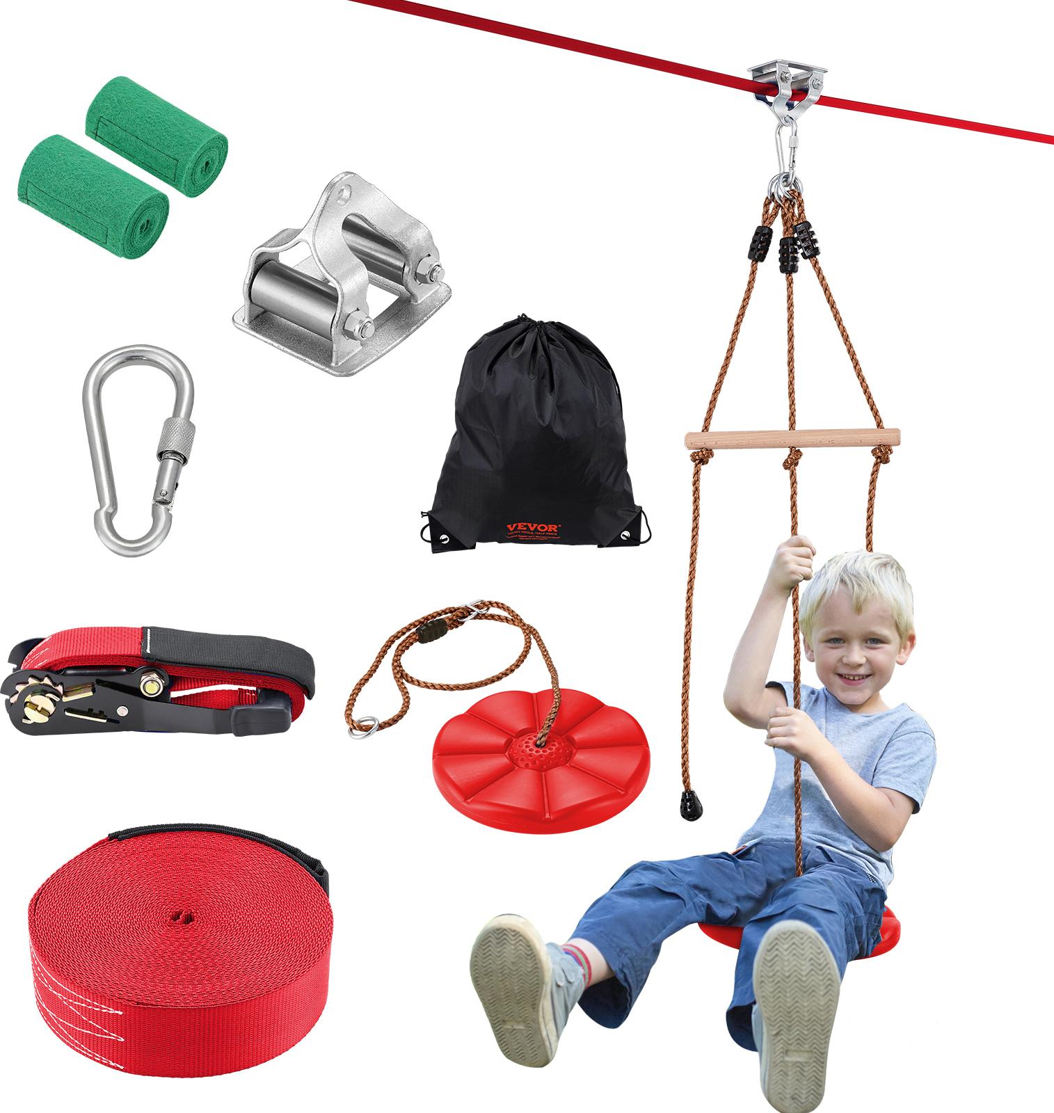 Set Zipline Vevor Per Bambini E Adulti, Zipline Lunga 20 M Fino A 227 Kg, Zipline Veloce Da Montare Per L'uso All'aperto Nel Cortile Di Casa, Intrattenimento Al Parco Giochi Con Zipline, Imbracatura Di Sicurezza In Nylon, Sedile E Manubrio
