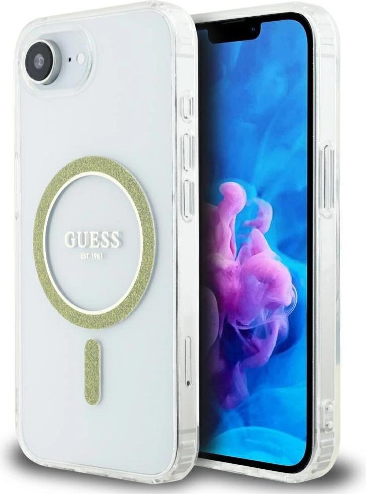 Custodia Guess Iml Glitter Circle Magsafe Per Iphone 16E Trasparente
