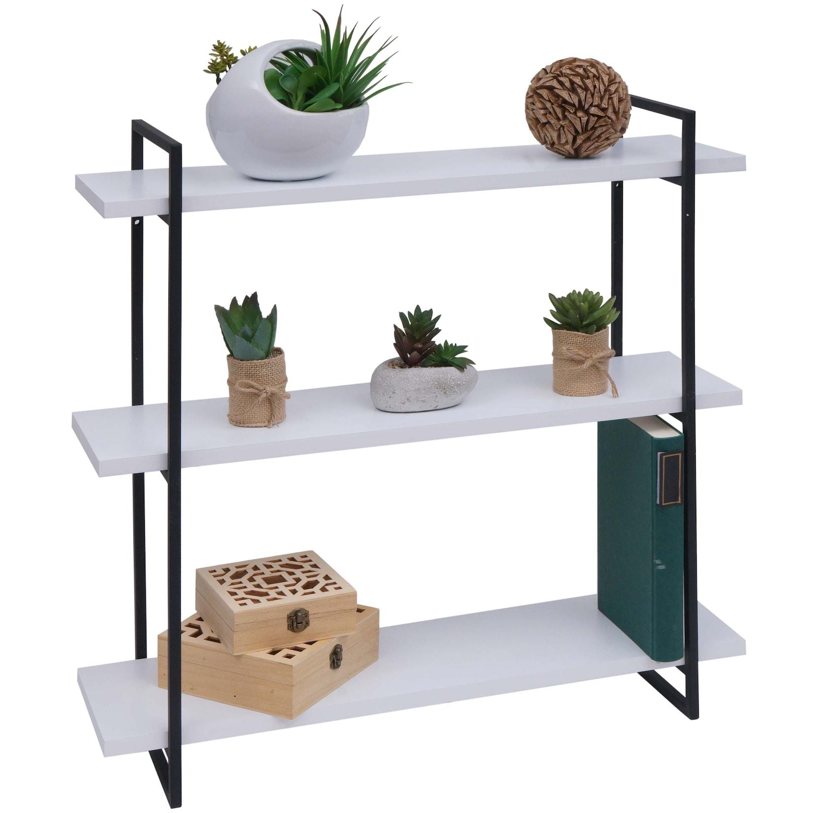 Wandregal MCW-K78, HäNgeregal Schweberegal, 3 RegalböDen Metall Massiv-Holz Industrial 60X60X18Cm ~ Weiß, Metall Schwarz