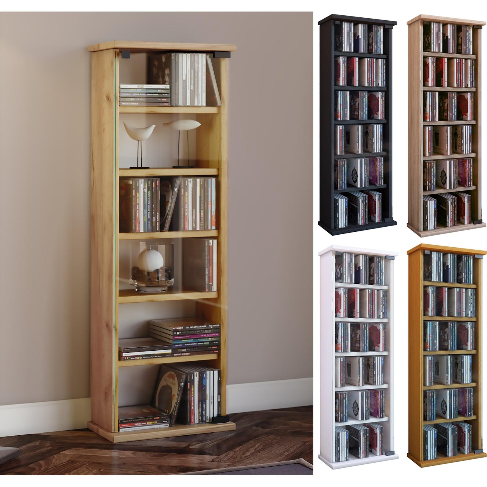 Vcm Cd Regal Holz Platzsparender Cd Schrank Mit Esg-SicherheitsglastüRen FüR 150 Cds Oder 65 Dvds Oder 36-Videos MaßE: H. 92 X B. 31 X T. 18 Cm Elegantes Dvd Regal Stehend Blu Ray Regal Vetro