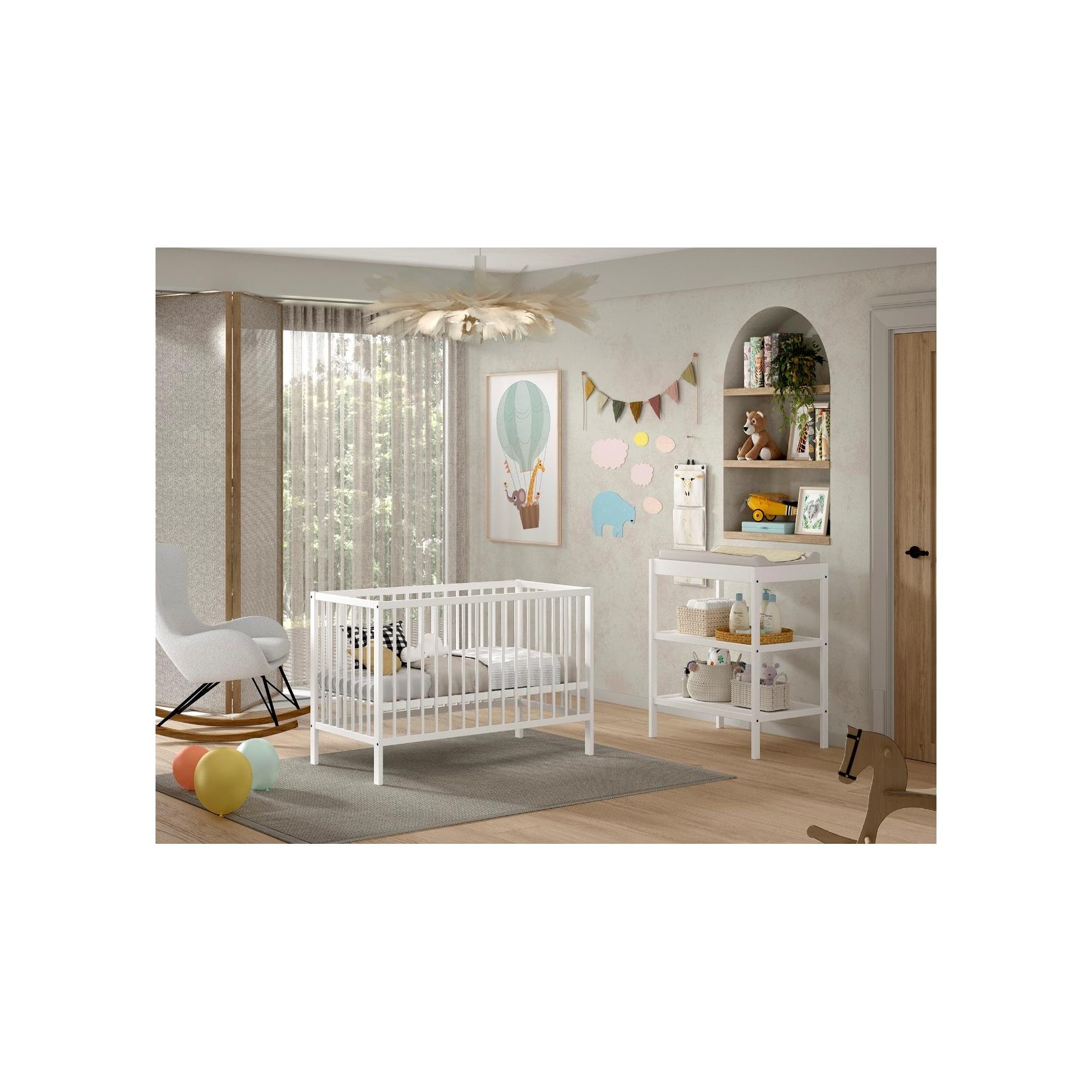 Vipack DINO Baby Set best. aus Babybett und Wickelregal, Buche massiv - versch. Ausführungen - Weiß