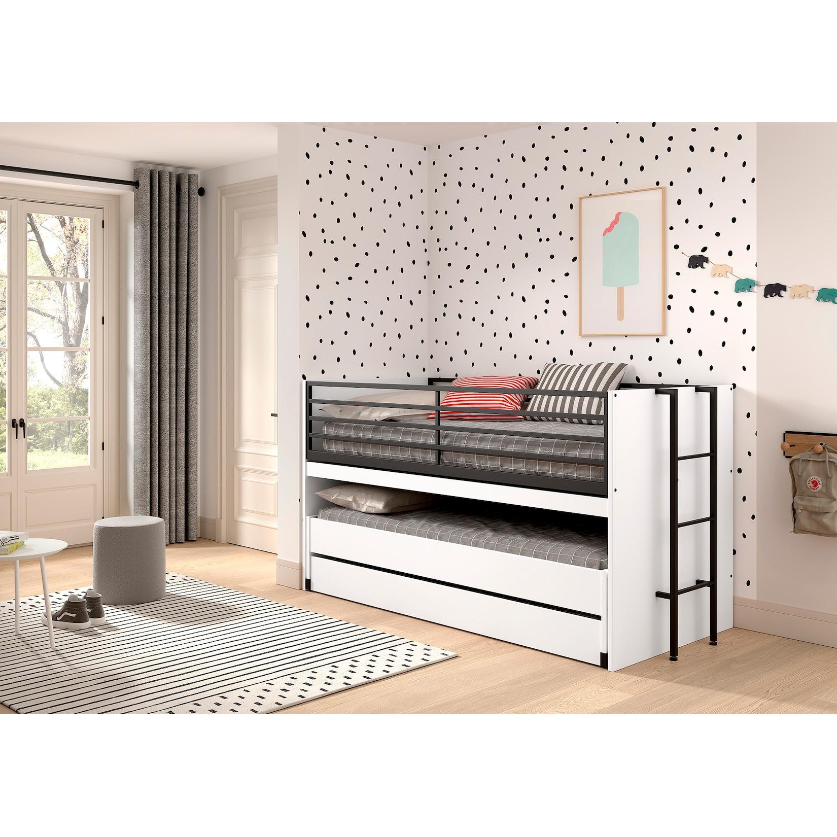 SAM Halbhohes Bett Mit Viel Funktion, 2 LiegefläChen 90 X 200 Cm Und Bettschublade, Ausf. Weiß Melamin Dekor
