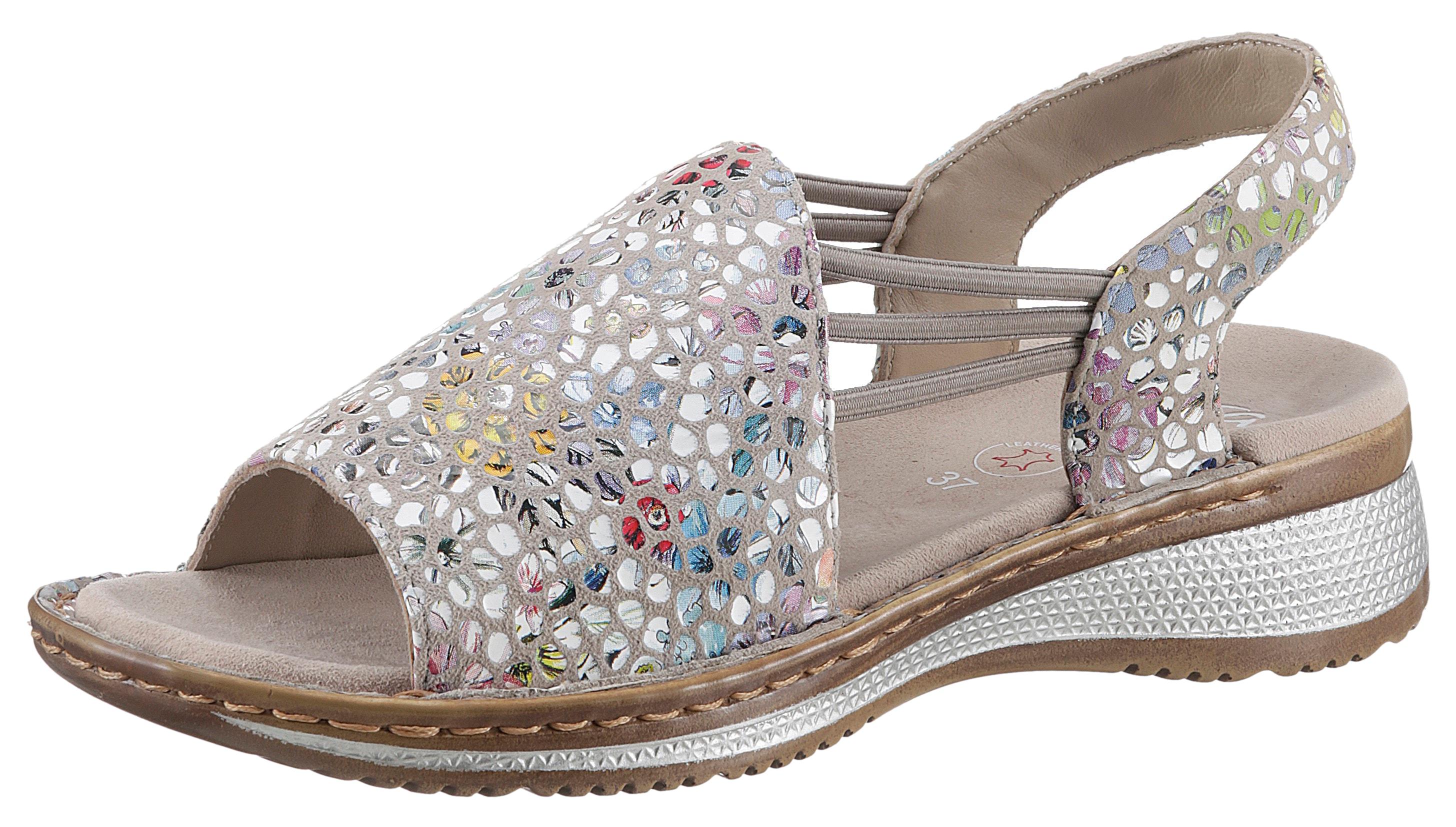 Riemchensandale Ara "Hawaii", Damen, Gr. 37, Bunt (Taupe Multi), Veloursleder, Schuhe Riemchensandale, Sommerschuh, Sandalette, Keilabsatz, Mit Stretch-BäNder, G-Weite