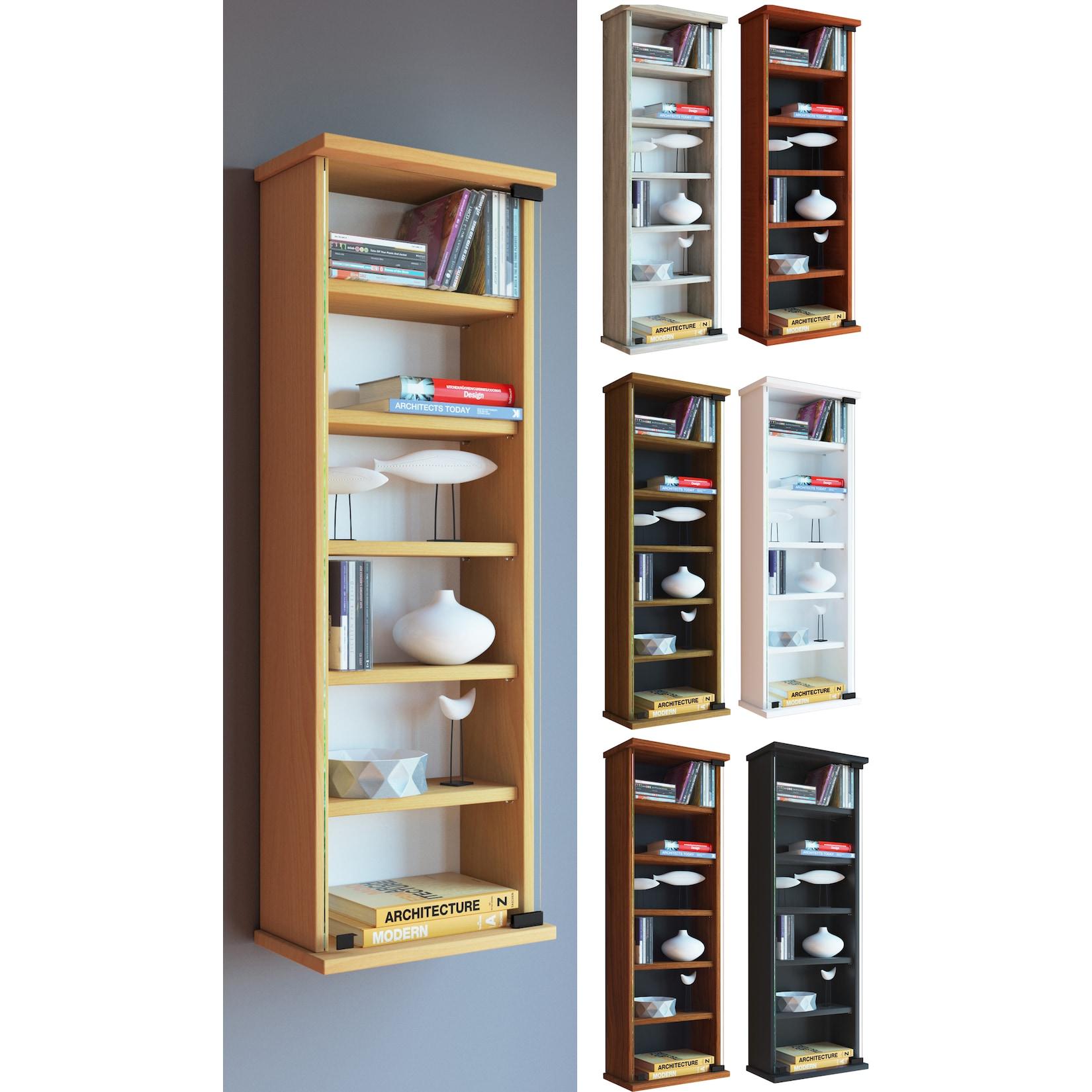 Vcm Holz Cd Dvd Wandregal HäNgeregal Mit Esg-SicherheitsglastüR Platz FüR 150-Cds Oder 65 Dvds Oder 36-Videos MaßE: 92 X B. 31 X T. 18 Cm Elegantes Cd/Dvd Regal 5 Variable EinlegeböDen - Loposa