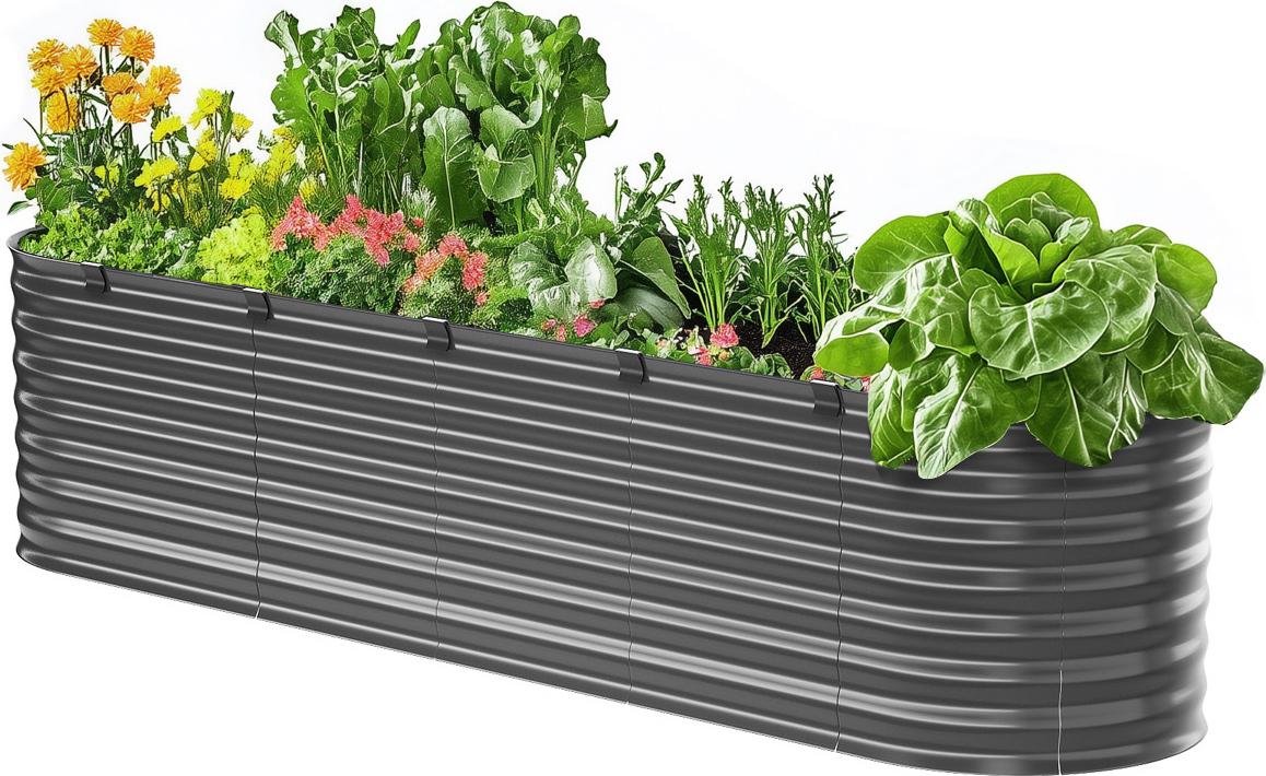 Vevor Letto Rialzato In Metallo, 240 X 60 X 56 Cm, Fioriera Da Esterno Zincata Con Base Aperta, Adatta Per La Coltivazione Di Ortaggi E Fiori, Grigio Scuro
