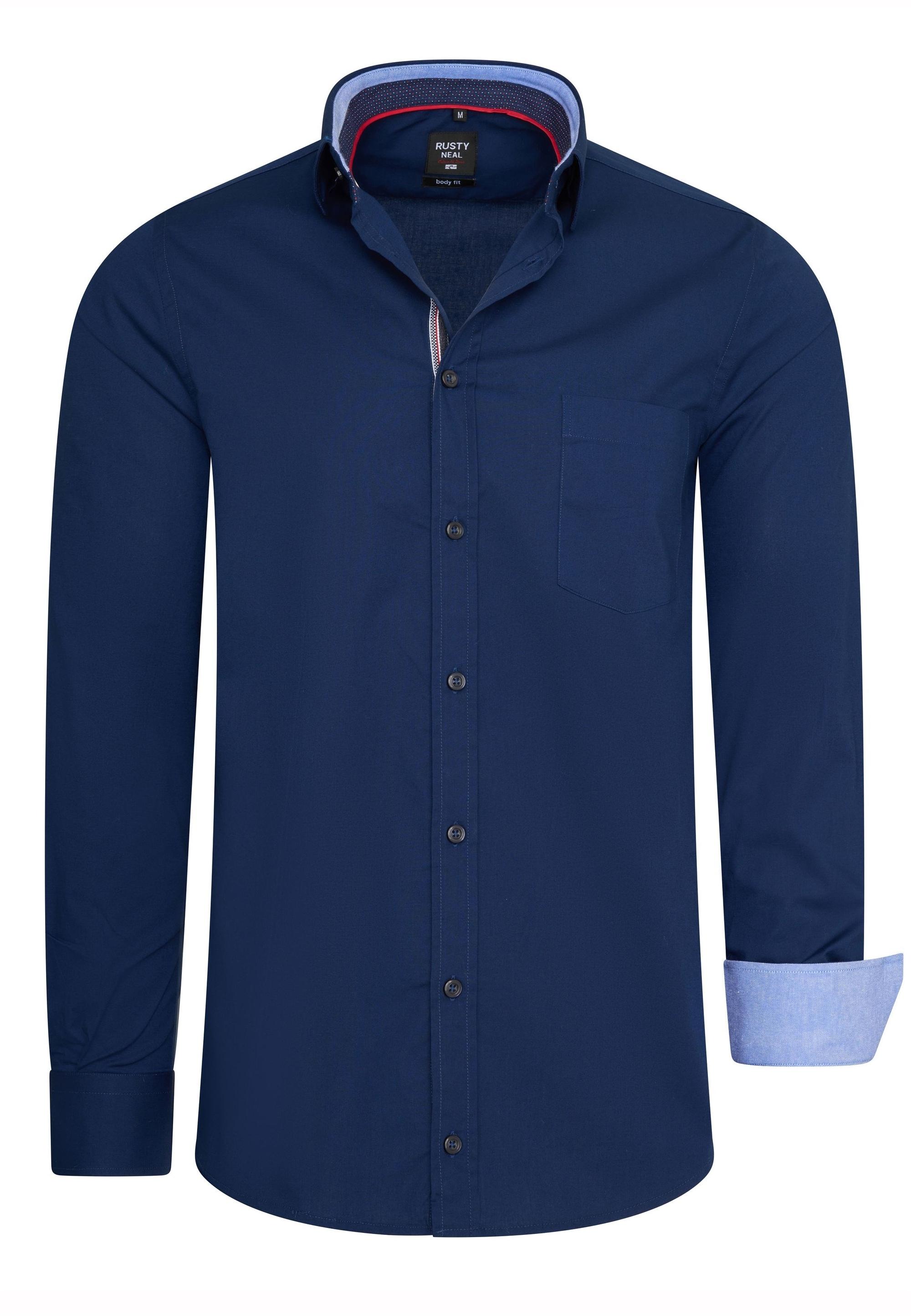 Langarmhemd Rusty Neal, Herren, Gr. Xl, Euro-GrößEn, Blau, 97% Baumwolle, 3% Elasthan, Unifarben, Hemden, Im Trendigen Kontrast-Design