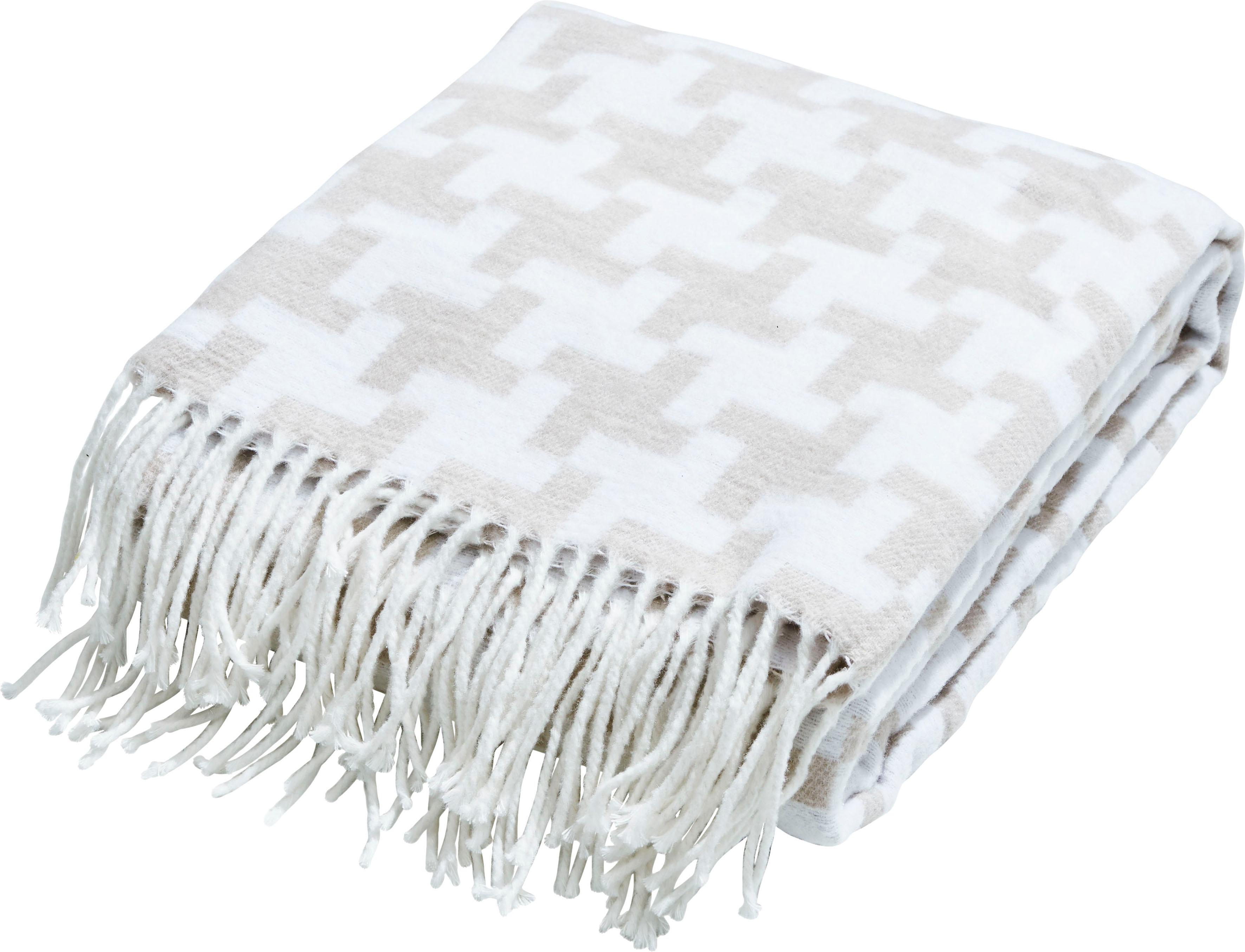 Wohndecke done. "Mika", Beige, B:150Cm L:200Cm, Baumwolle, Wohndecken, Wohndecke, Superweiche Wohndecke Mit Fransen, Kuscheldecke