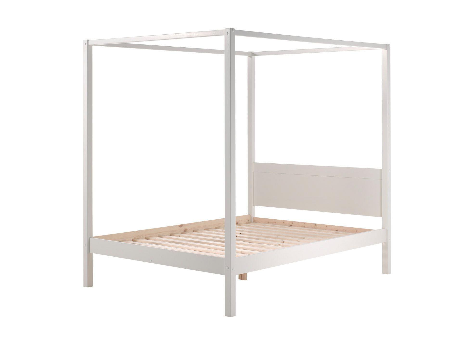 Himmelbett Vipack "Pino, Kiefer Massiv Weiß Lackiert, Made In Europe, Zeitloses Design", Weiß (Kiefer Massiv, Weiß Lackiert), B:148Cm H:191Cm L:208Cm, Betten, Wahlweise Mit Textil-Himmel, Topseller