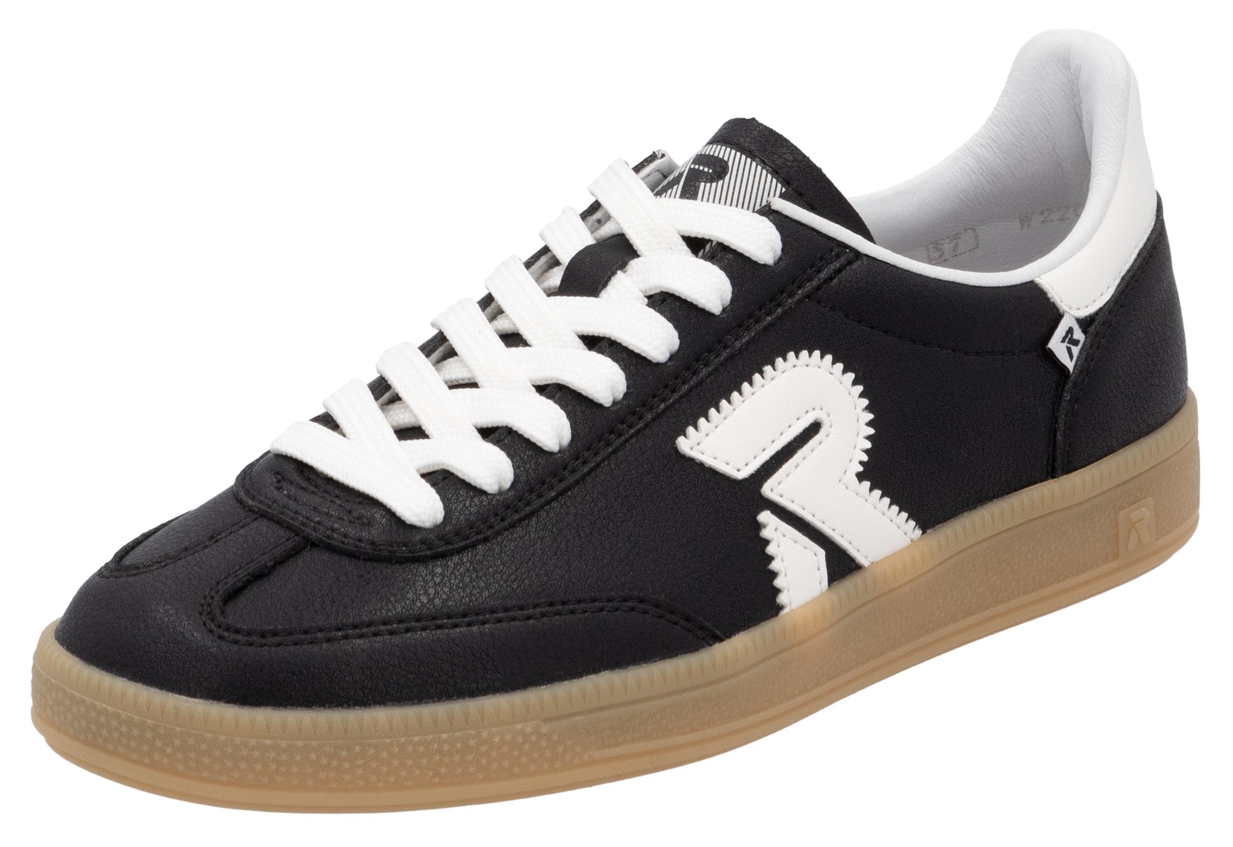 Sneaker Rieker Sport "San Diego Swing2Go", Damen, Gr. 36, Schwarz-Weiß (Schwarz, Weiß), Leder, Schuhe Sneaker, Retro-Sneaker, Freizeitschuh, Halbschuh Mit Herausnehmbarem FußBett