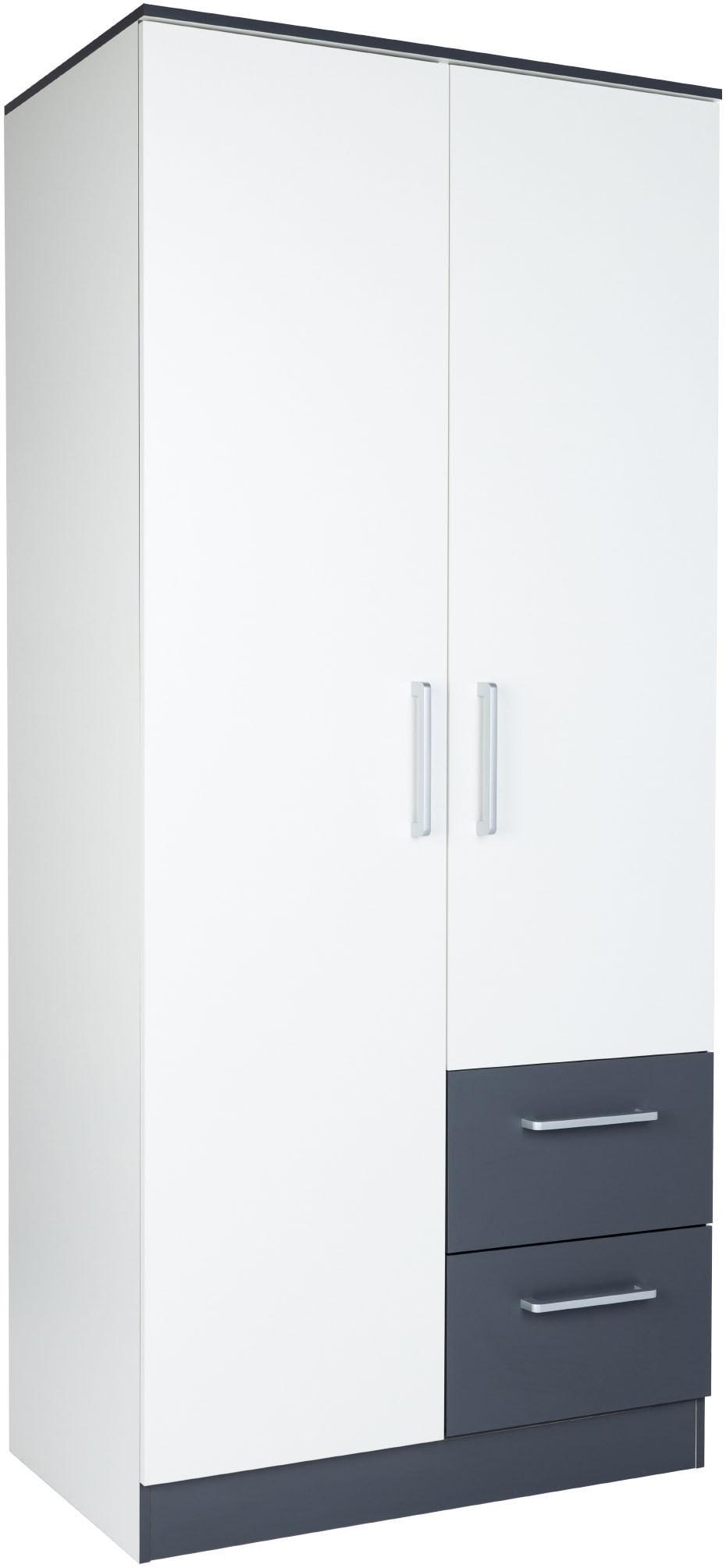 Kleiderschrank Home Affaire, Schwarz-Weiß (Weiß, Anthrazit), B:90Cm H:201Cm T:54Cm, Hartfaserplatte, Holzwerkstoff, Kunststoff, SchräNke, Kleiderschrank