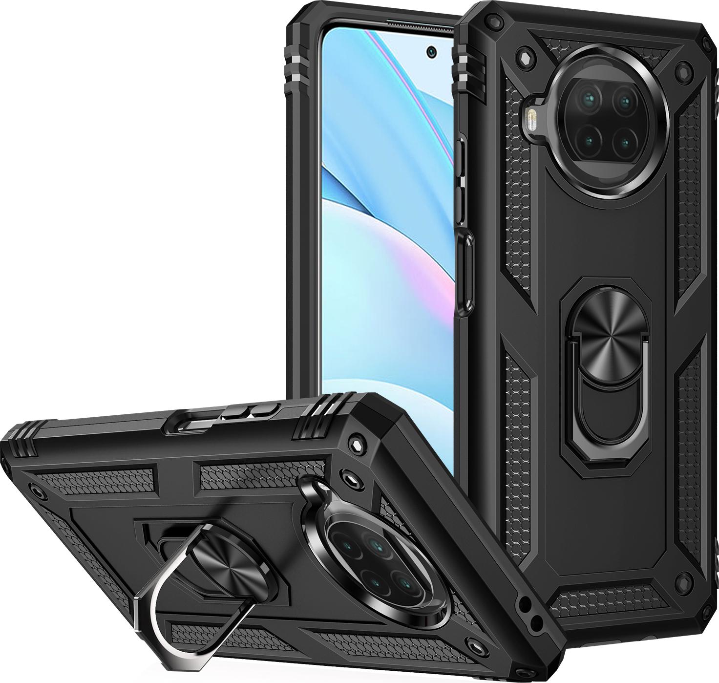 Custodia Per Xiaomi Mi 10T Lite A Doppio Strato Robusta, Protezione Militare Con Supporto Ad Anello E Supporto Nero