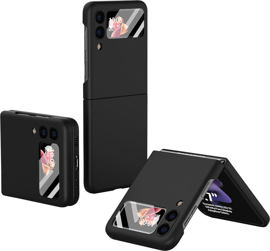 Custodia Galaxy Z Flip3, Custodia Rigida Sottile Per Pc Con Vetro Temperato Per Samsung Galaxy Z Flip 3 5G Nero