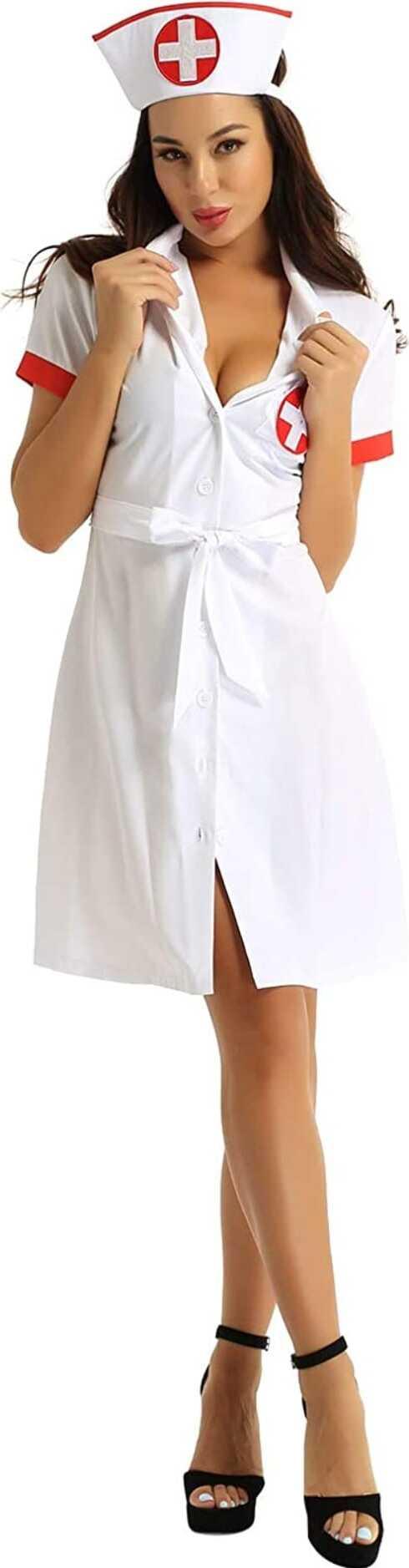 Costume Da Infermiera Donna Taglia M Abito Medico Cappotto Uniforme Gioco Di Ruolo Halloween Carnevale