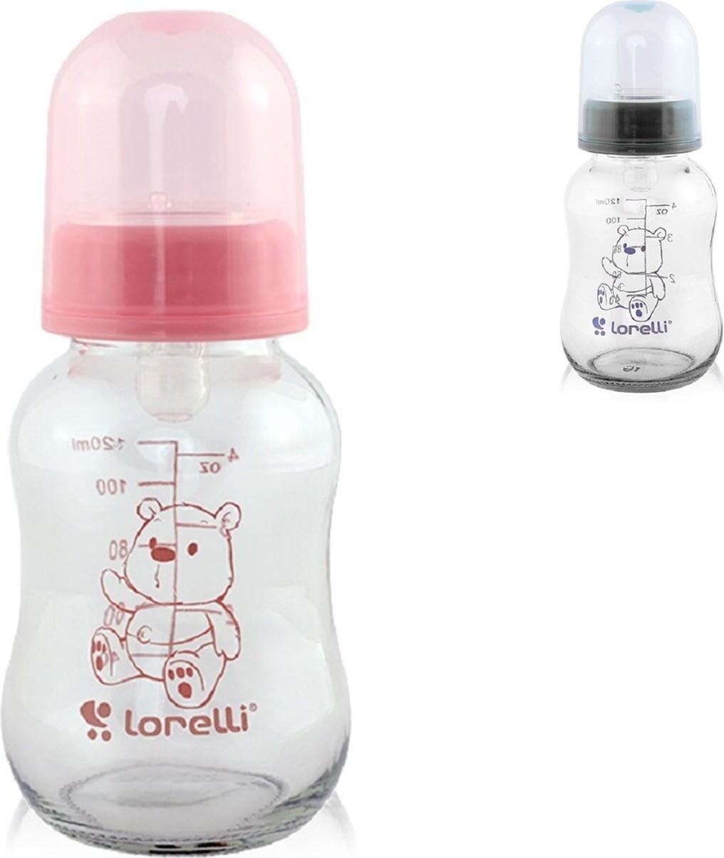 Lorelli Biberon 120 Ml Biberon, Biberon In Vetro, Coperchio, Tettarella Rosa