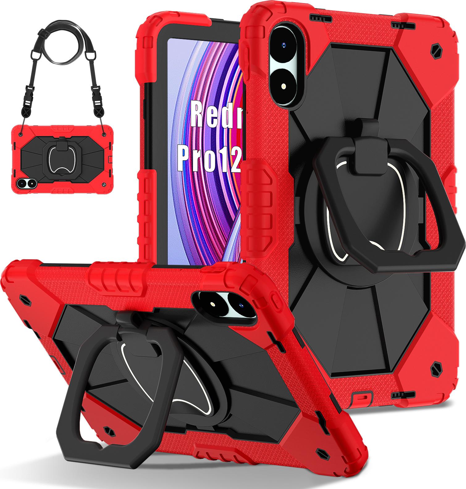 Custodia Per Xiaomi Poco Pad / Redmi Pad Pro 5G Resistente Custodia Protettiva Portatile Con Supporto, Cinghia A Mano E Tracolla Rosso Nero