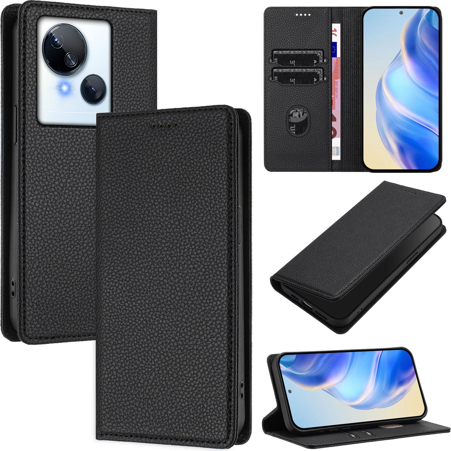 Custodia In Pelle Per Tecno Spark 10 5G, In Pelle Litschi, Custodia A Portafoglio Con Slot Per Carte E Supporto Nero