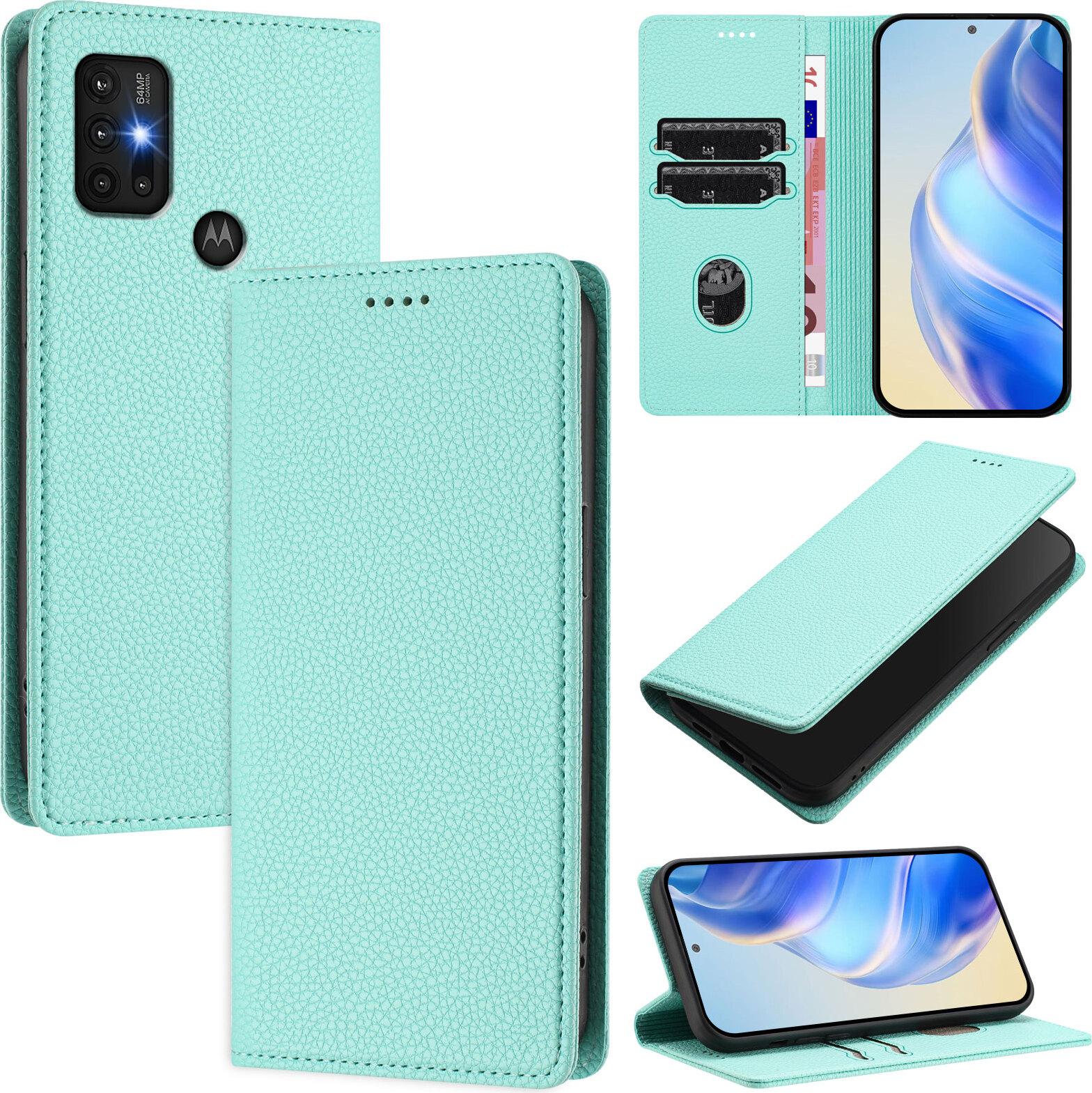 Custodia In Pelle Per Motorola Moto G30/G20/G10 Power, Pelle Litschi, Custodia A Portafoglio Con Slot Per Carte E Supporto Turchese
