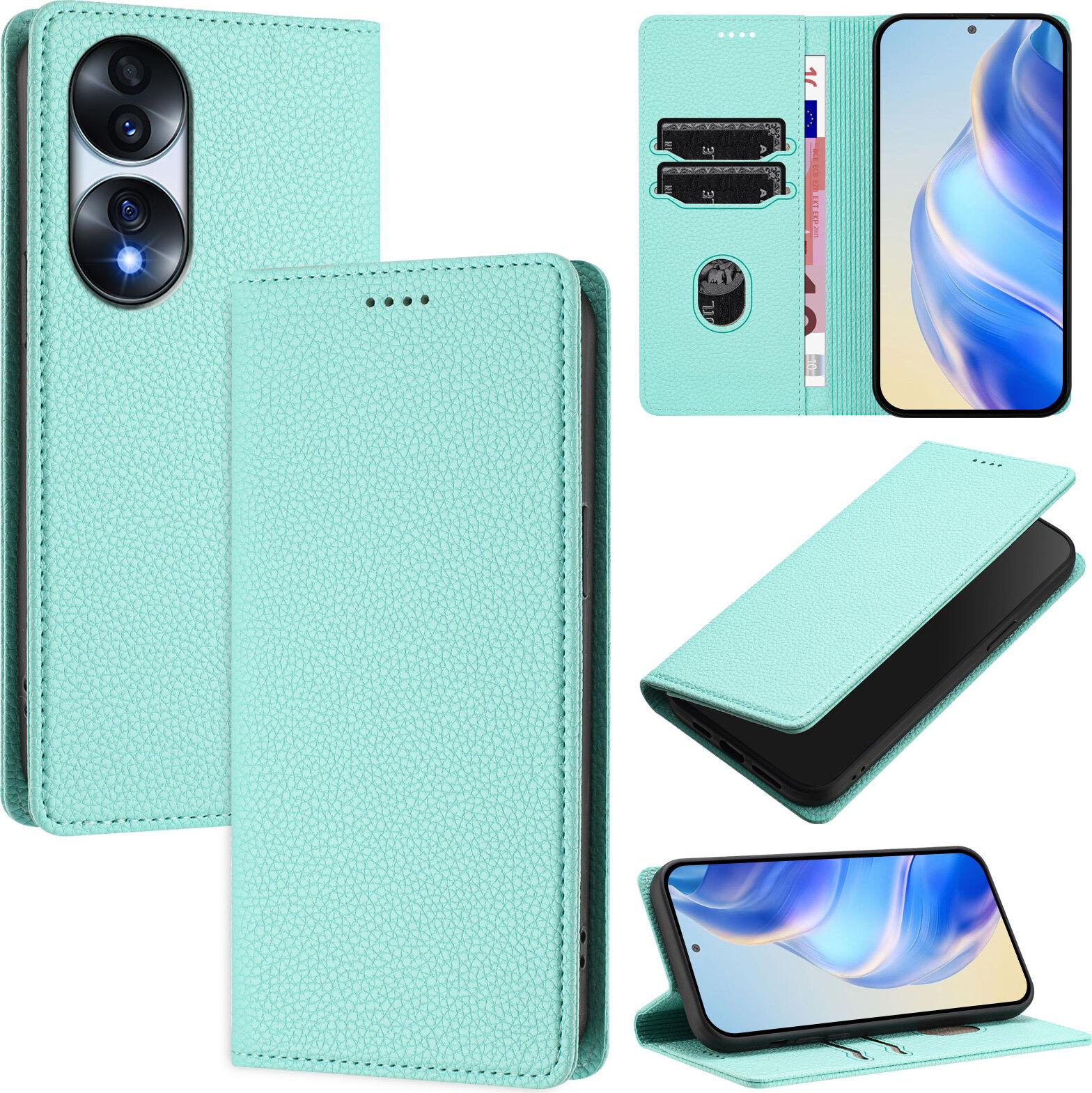 Custodia In Pelle Per Honor 70, Pelle Litschi, Custodia A Portafoglio Con Scomparti Per Carte E Supporto Turchese