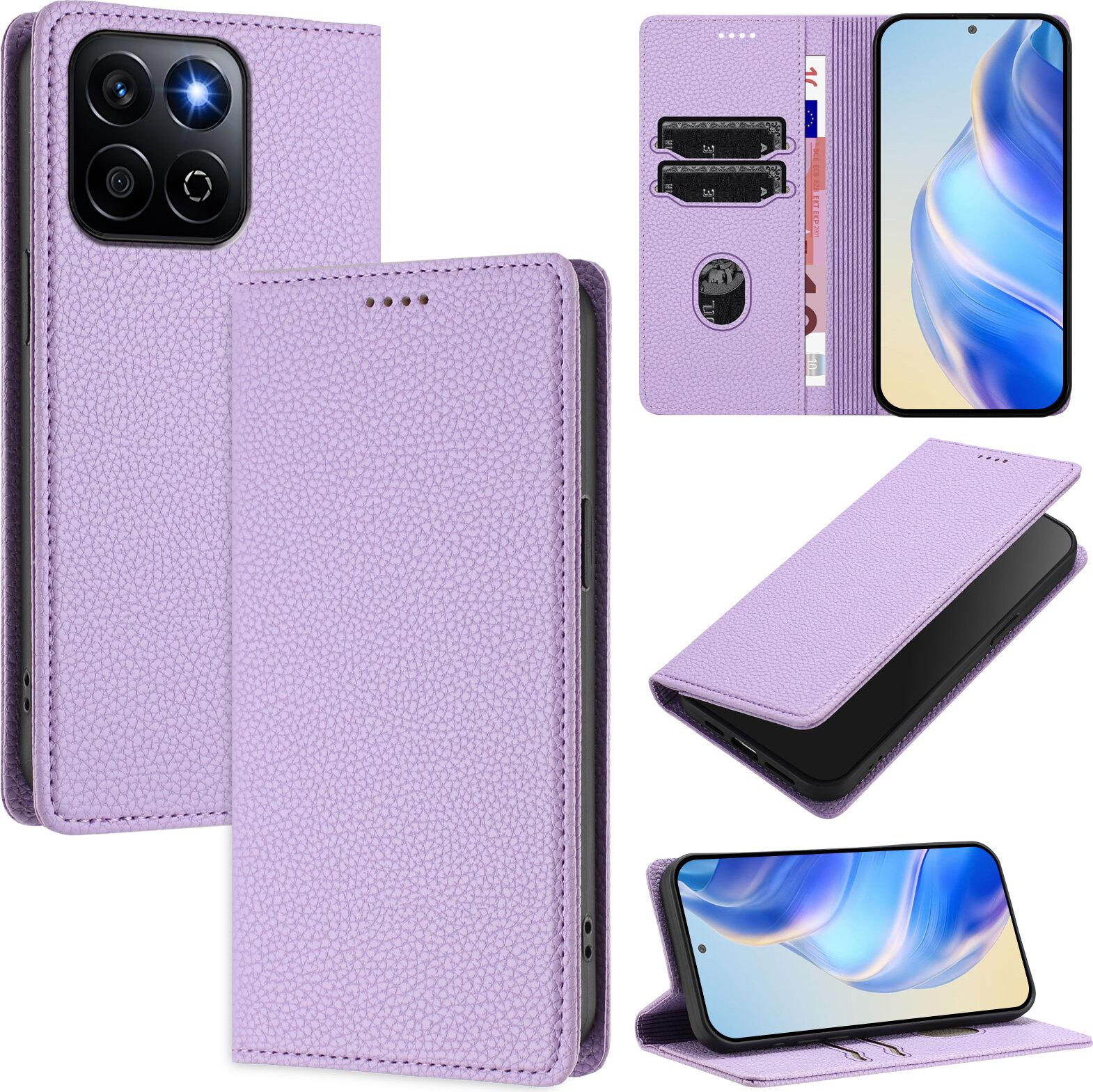 Custodia In Pelle Per Honor X7C/Honor 200 Smart, Pelle Litschi, Custodia A Portafoglio Con Scomparti Per Carte E Supporto Viola