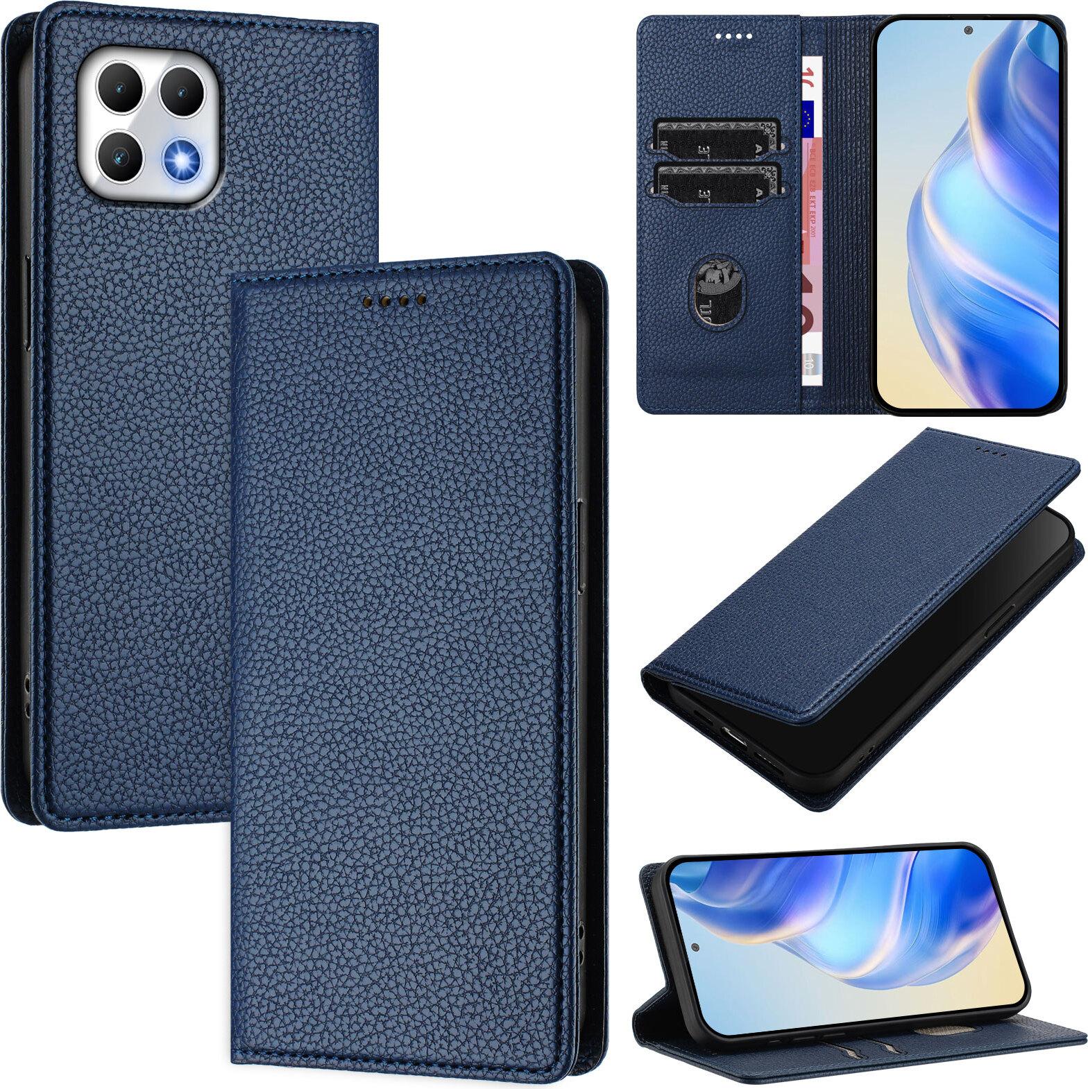 Custodia In Pelle Per T-Mobile Revvl 7, Pelle Litschi, Custodia A Portafoglio Con Slot Per Carte E Supporto Blu