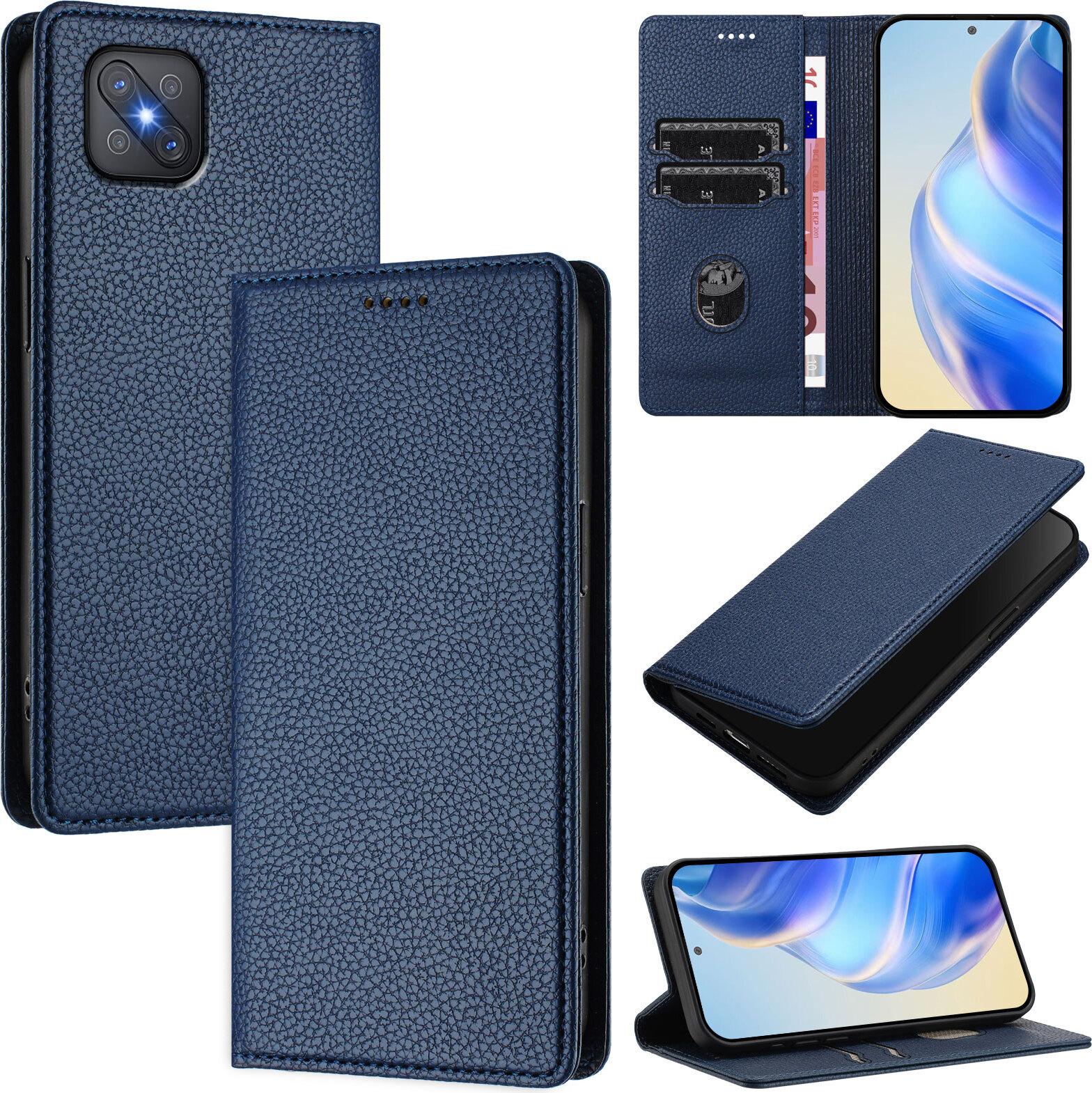 Custodia In Pelle Per Oppo A92S, Pelle Litschi, Custodia A Portafoglio Con Slot Per Carte E Supporto Blu