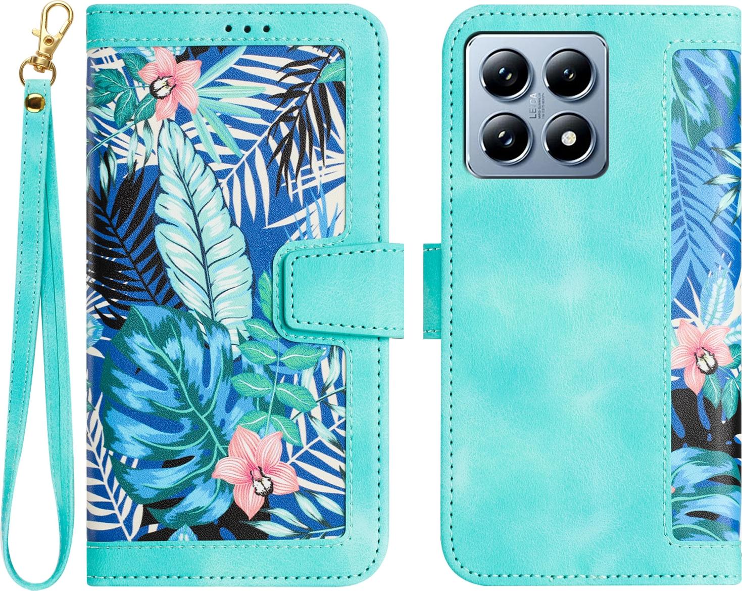 Per Xiaomi 14T Pro Custodia A Portafoglio In Pelle Finta Custodia Per Cellulare Custodia Con Motivo Floreale Custodie Verde