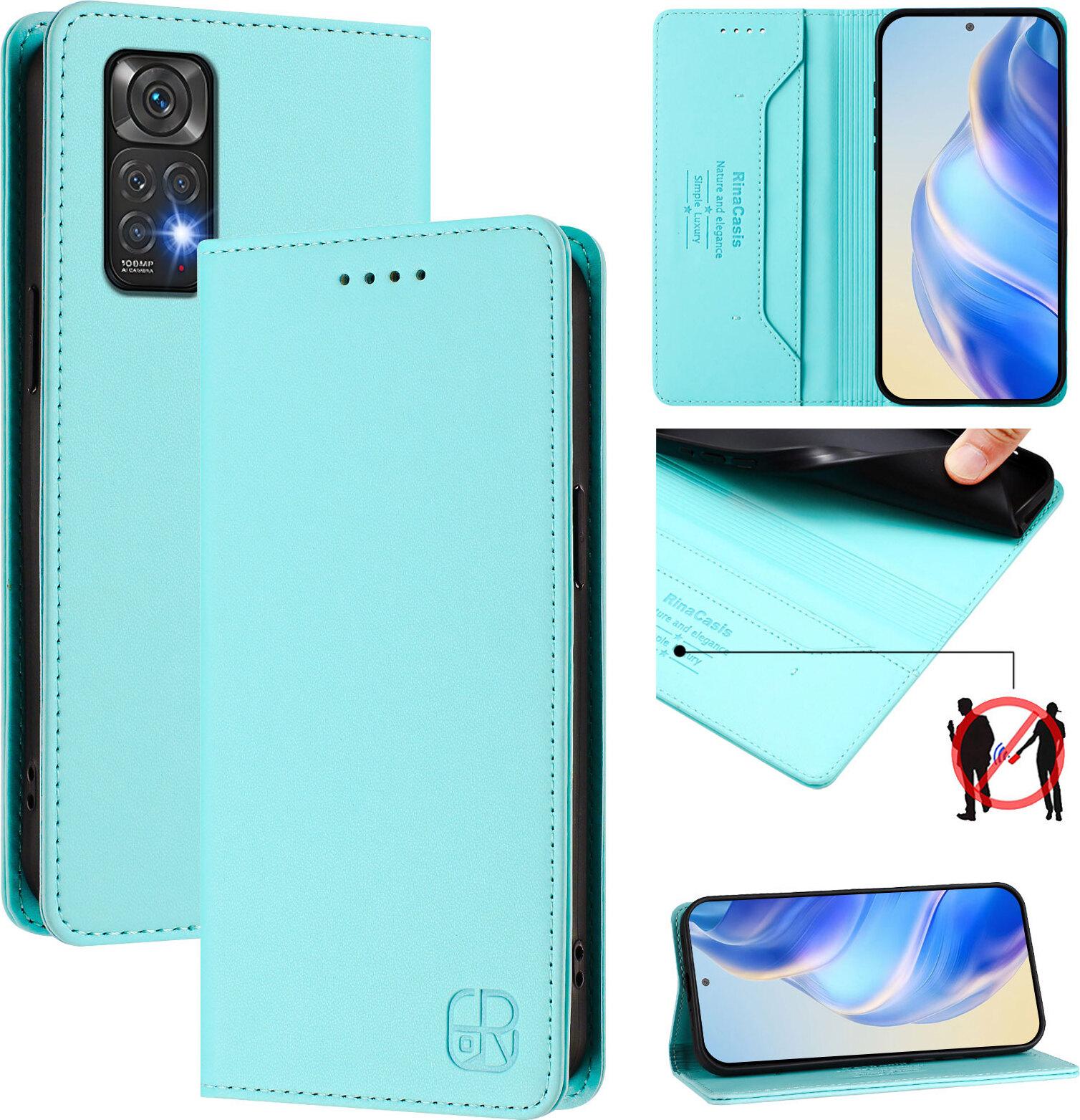 Custodia In Pelle Per Xiaomi Redmi Note 11 4G/Note 11S/Note 12S, Flip Case Con Slot Per Carte, Portafoglio E Supporto Turchese