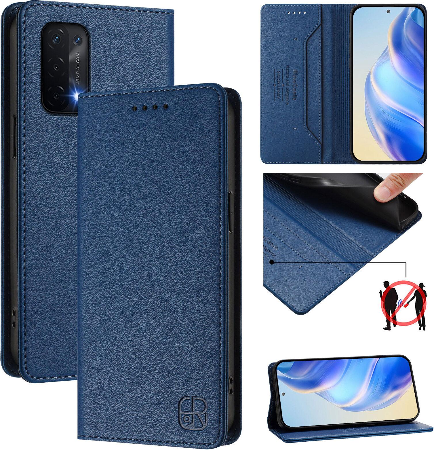 Custodia In Pelle Per Oppo A54 5G/A74 5G/A93 5G, Custodia Flip Con Slot Per Carte, Portafoglio E Supporto Blu