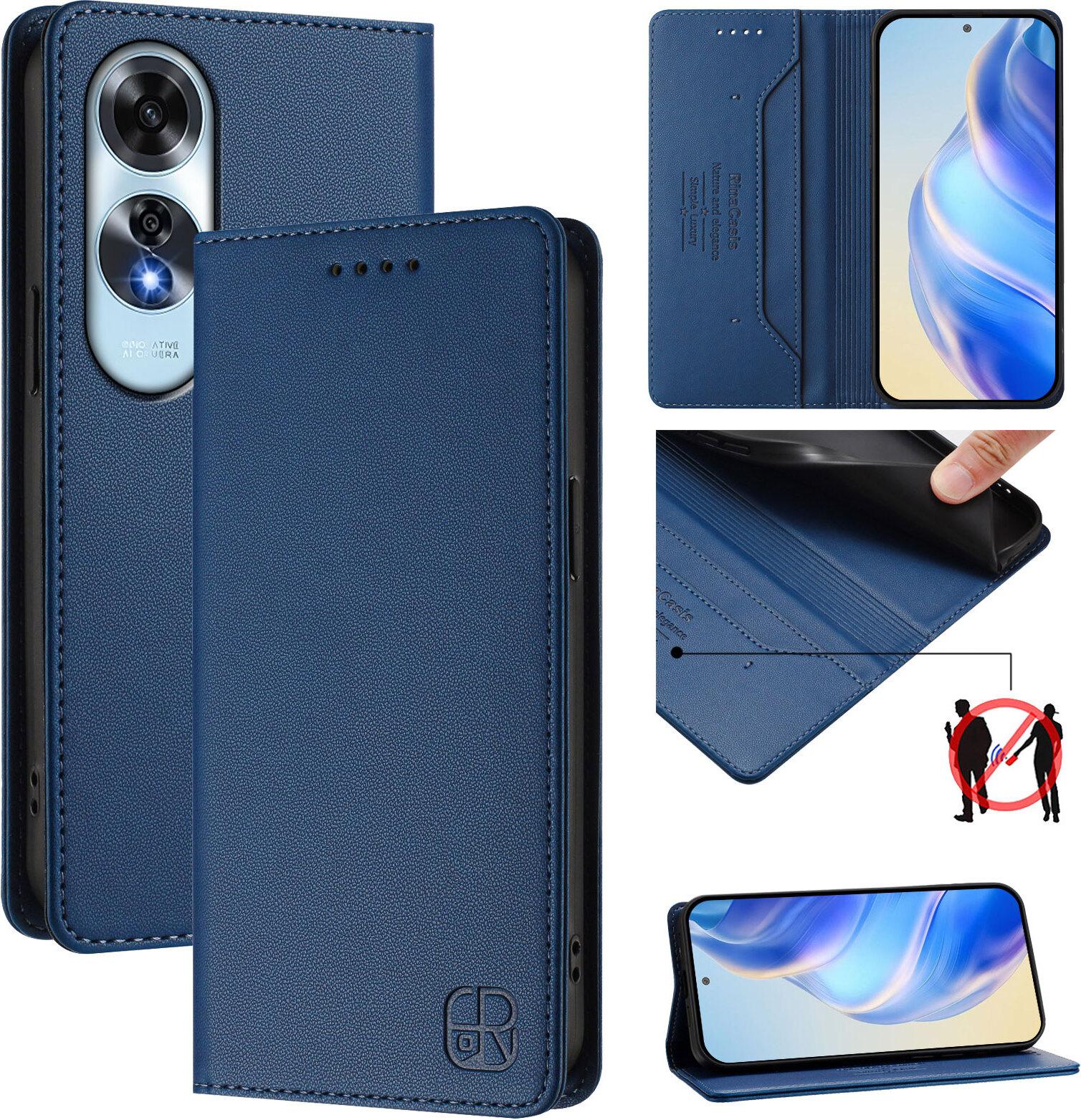 Custodia In Pelle Per Oppo A60, Flip Case Con Slot Per Carte, Portafoglio E Supporto Blu