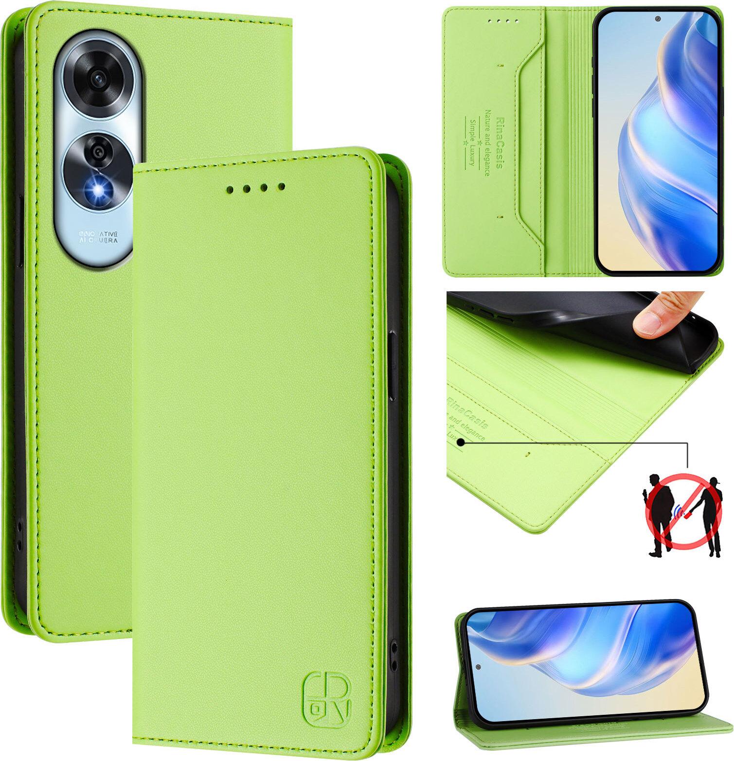 Custodia In Pelle Per Oppo A60, Flip Case Con Slot Per Carte, Portafoglio E Supporto Verde