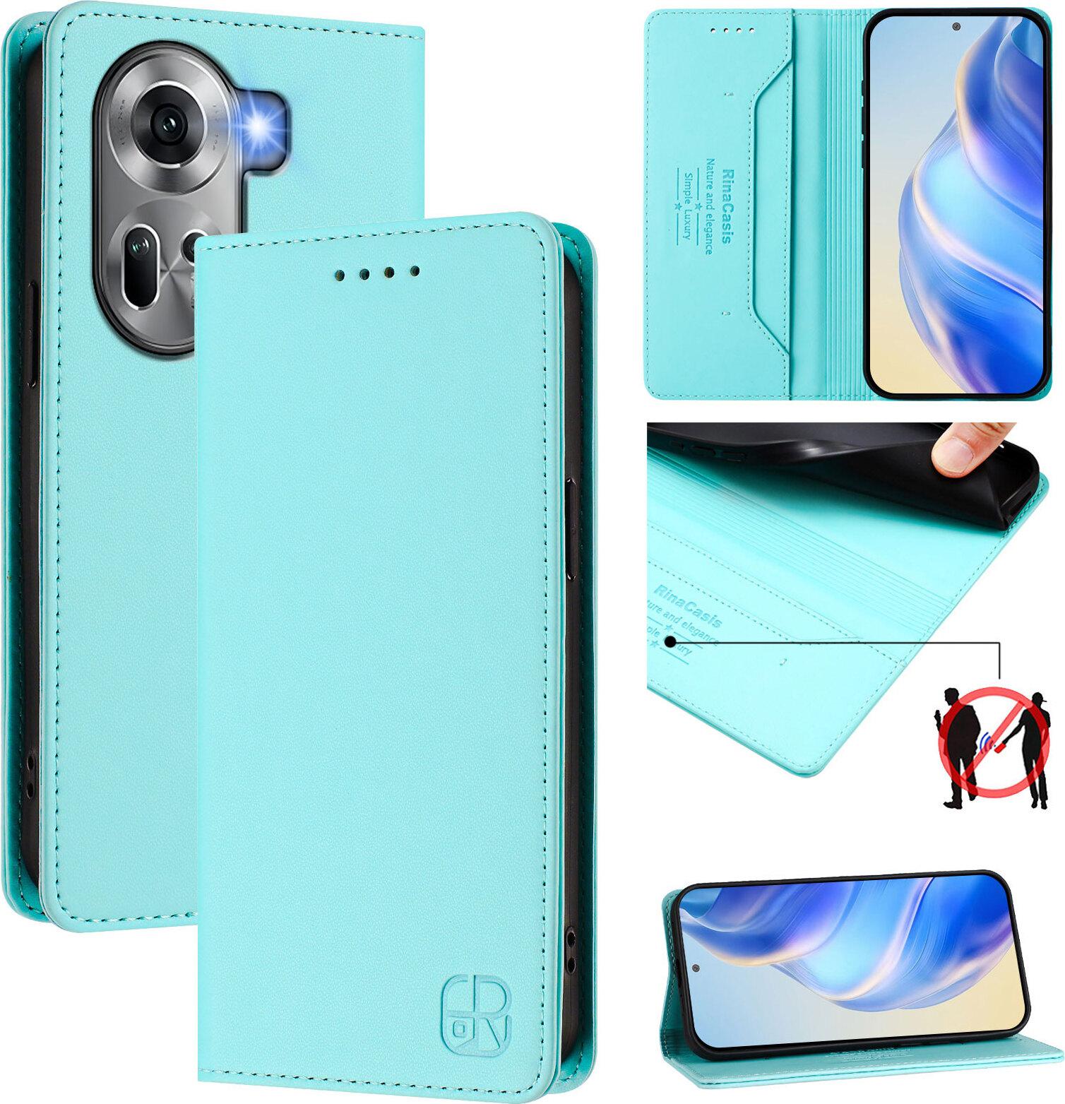 Custodia In Pelle Per Oppo Reno11, Flip Case Con Slot Per Carte, Portafoglio E Supporto Turchese