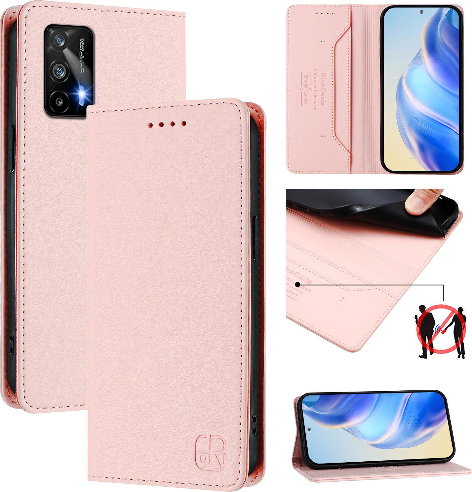 Custodia In Pelle Per Realme Gt 5G/Realme Gt Neo, Flip Case Con Slot Per Carte, Portafoglio E Supporto Rosa