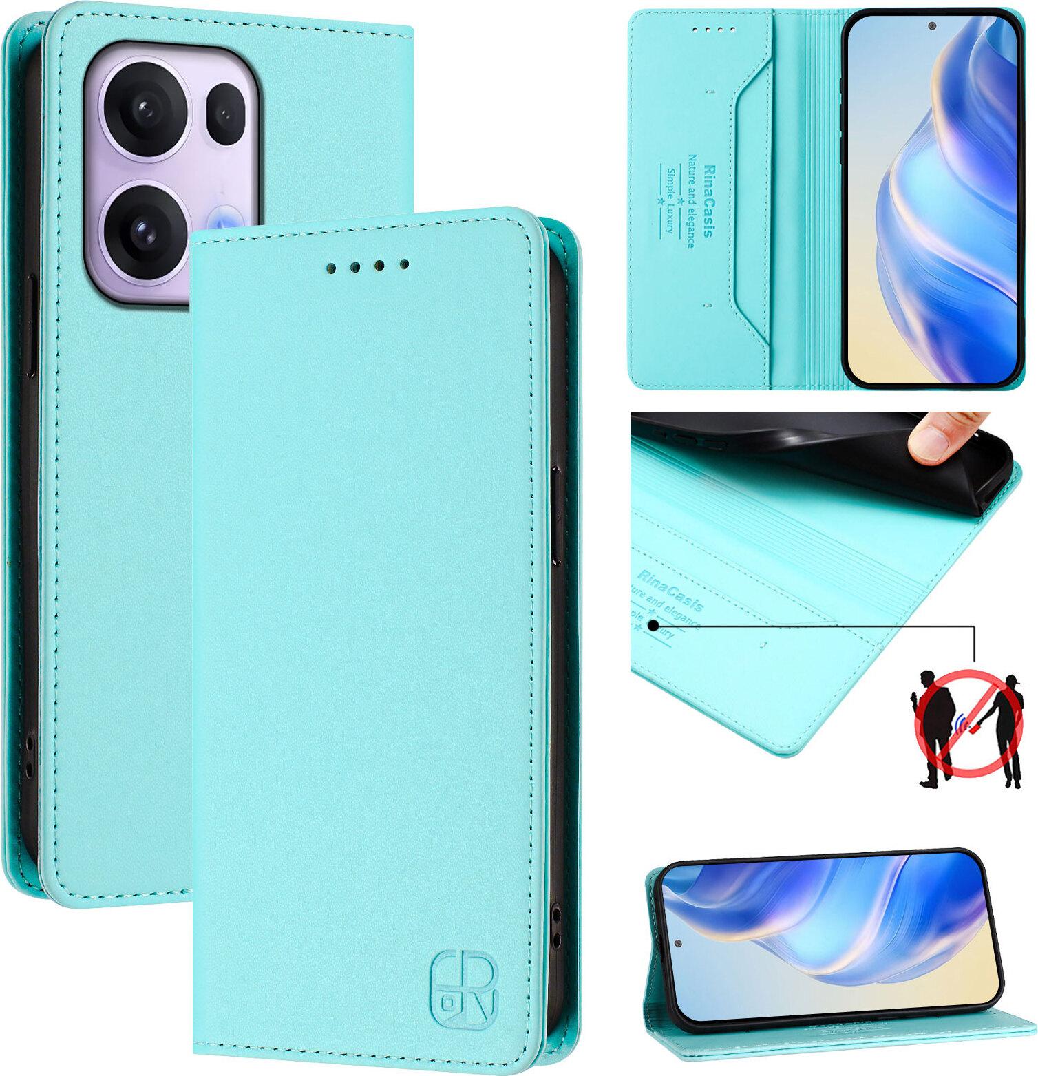 Custodia In Pelle Per Oppo Reno 13 Pro 5G, Flip Case Con Slot Per Carte, Portafoglio E Supporto Turchese