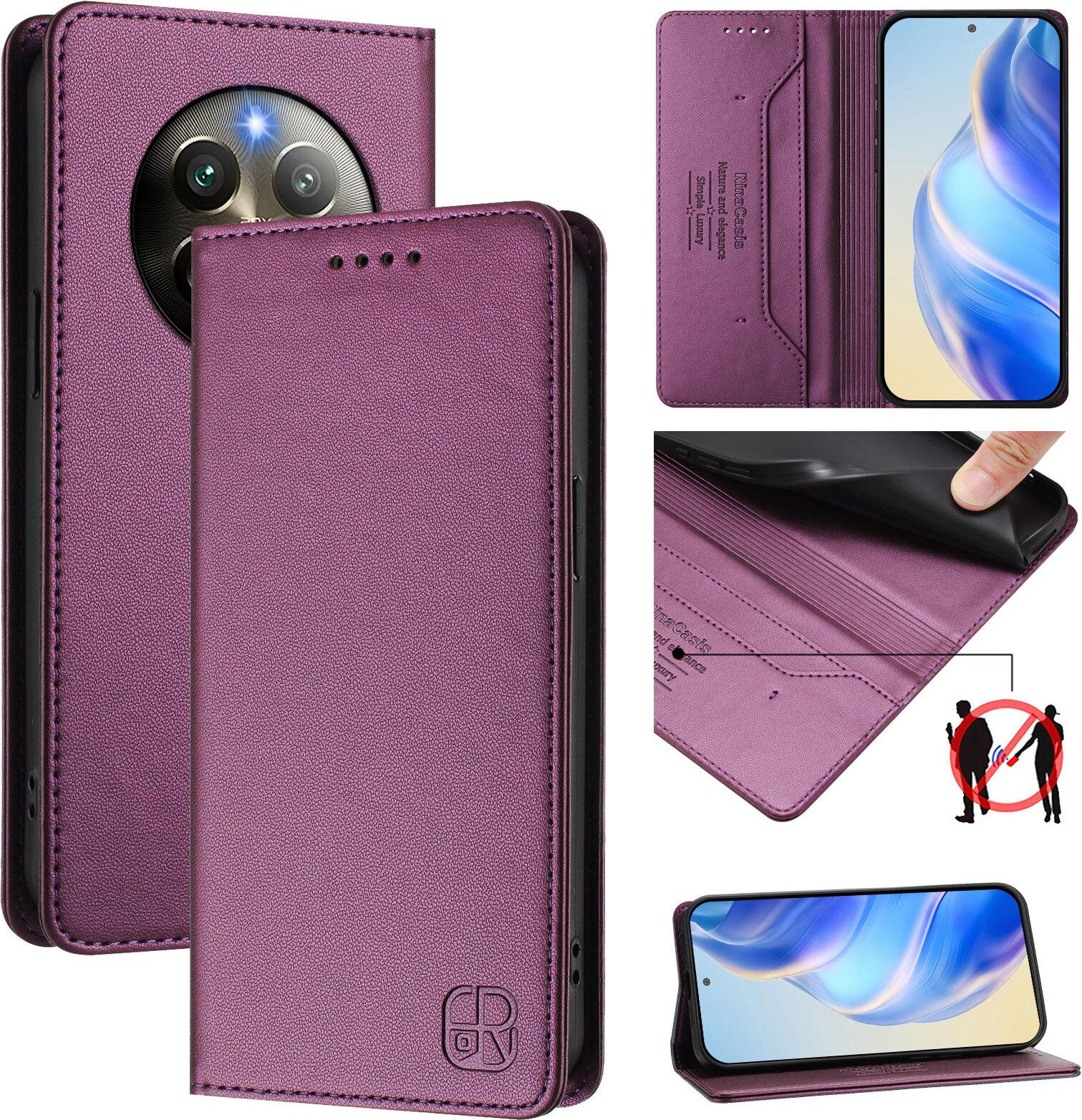 Custodia In Pelle Per Realme 13 4G/Realme 12+/Realme Narzo 70, Flip Case Con Slot Per Carte, Portafoglio E Supporto Viola