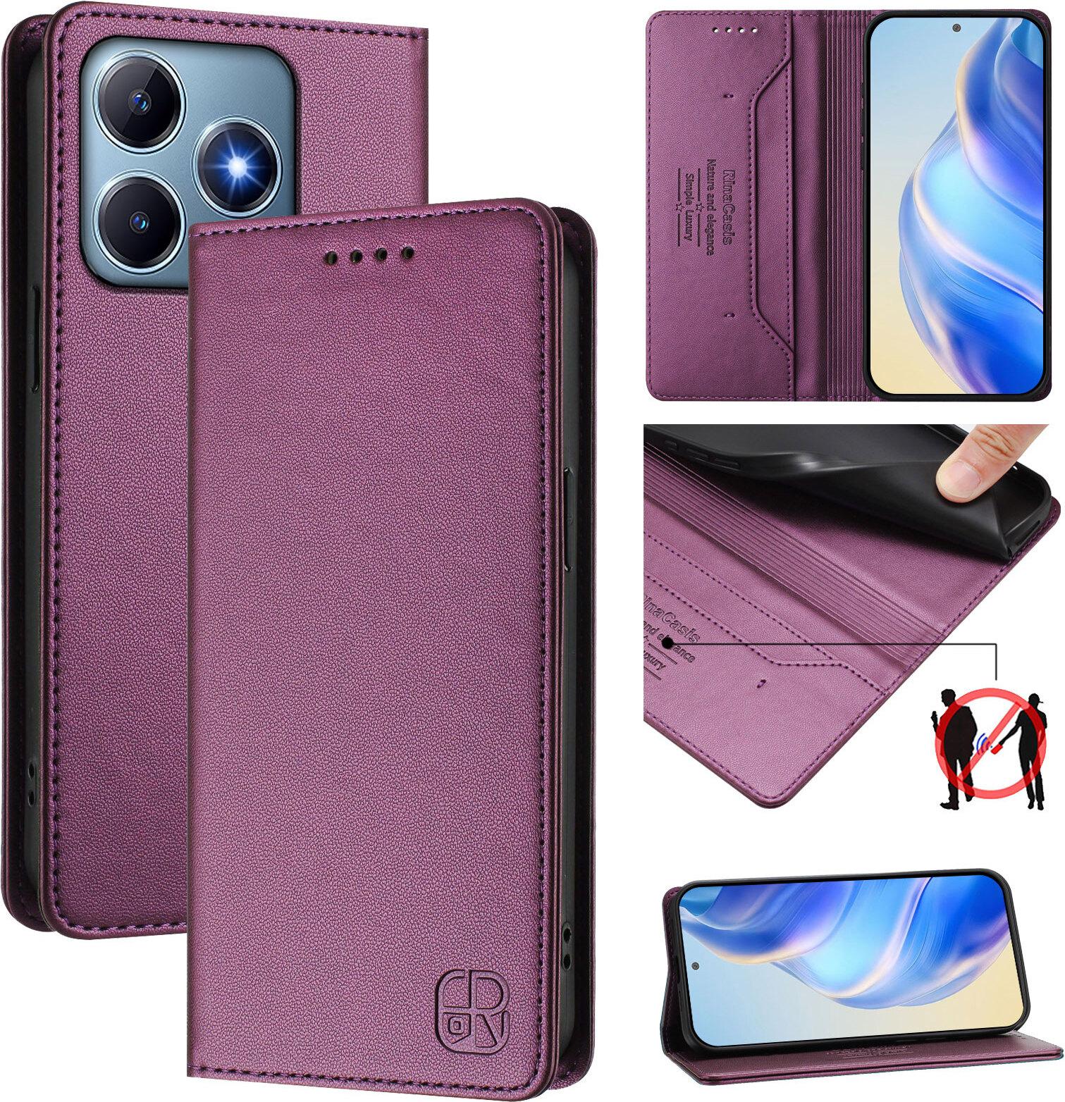 Custodia In Pelle Per Realme C63 4G/Realme C61 4G/Realme Note 60, Flip Case Con Slot Per Carte, Portafoglio E Supporto Viola