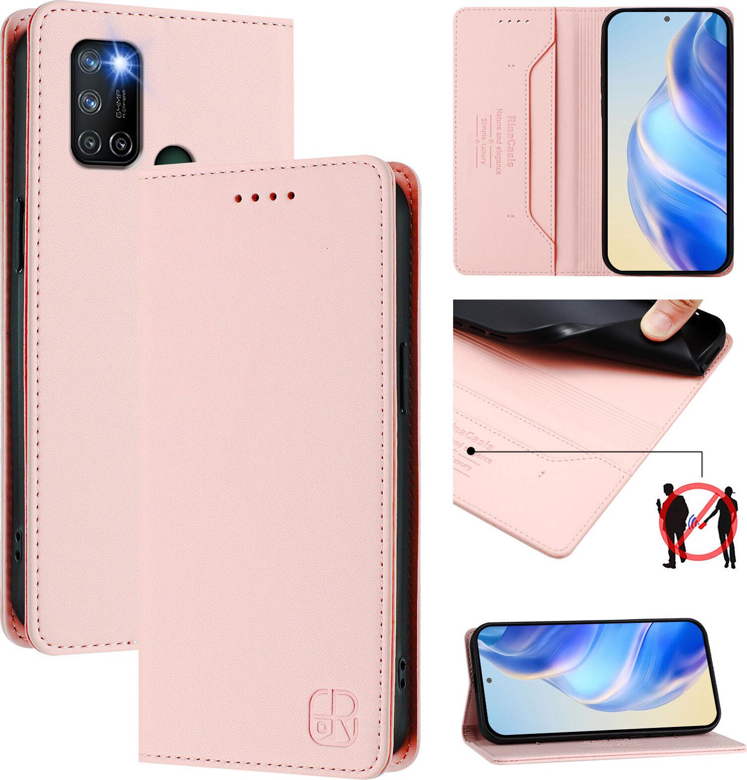 Custodia In Pelle Per Realme C17/Realme 7I, Flip Case Con Slot Per Carte, Portafoglio E Supporto Rosa