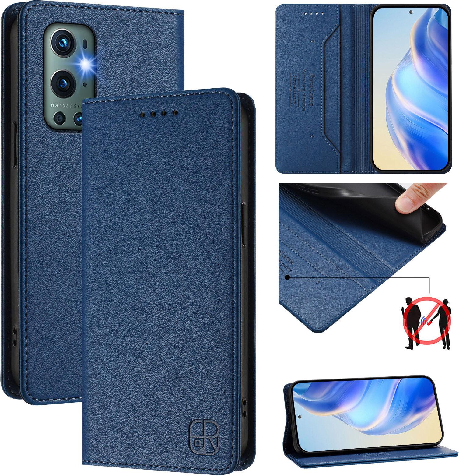 Custodia In Pelle Per Oneplus 9 Pro, Flip Case Con Slot Per Carte, Portafoglio E Supporto Blu