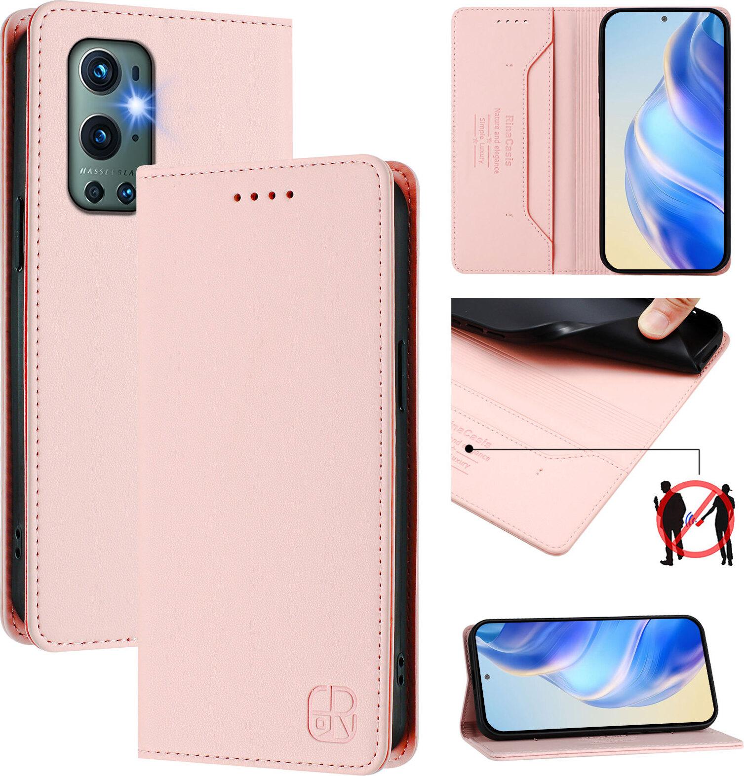 Custodia In Pelle Per Oneplus 9 Pro, Flip Case Con Slot Per Carte, Portafoglio E Supporto Rosa