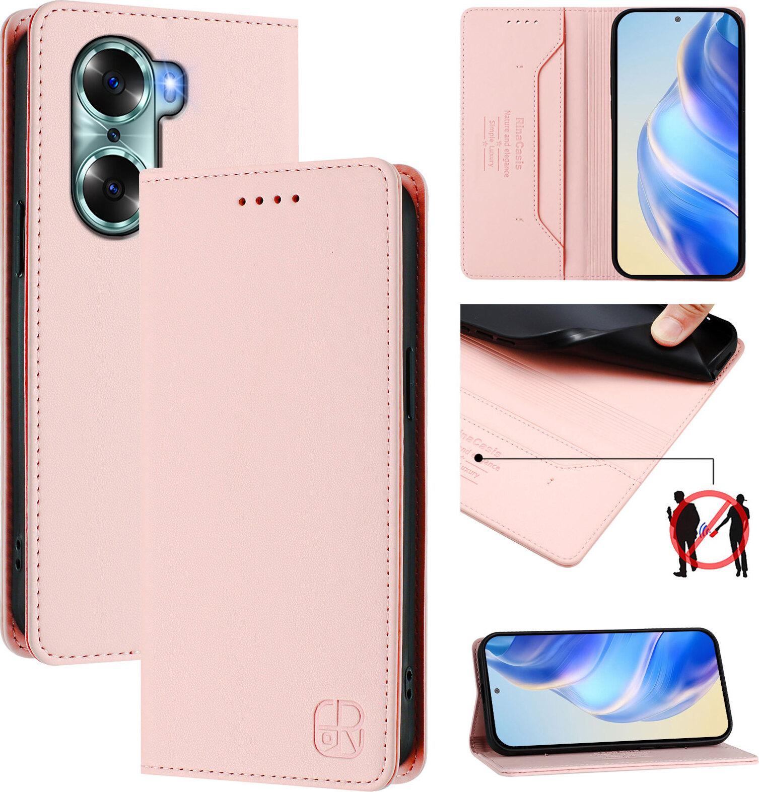 Custodia In Pelle Per Honor 60, Flip Case Con Slot Per Carte, Portafoglio E Supporto Rosa