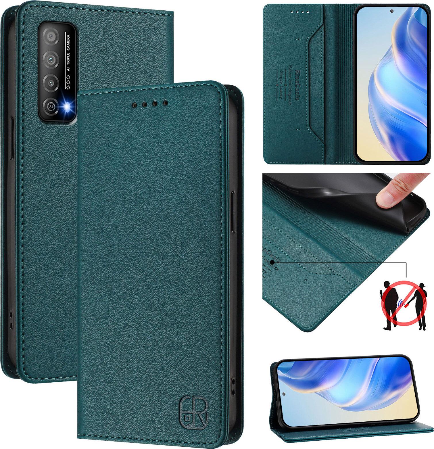 Custodia In Pelle Per Huawei Y7A/Huawei P Smart 2021, Flip Case Con Slot Per Carte, Portafoglio E Supporto Verde Scuro