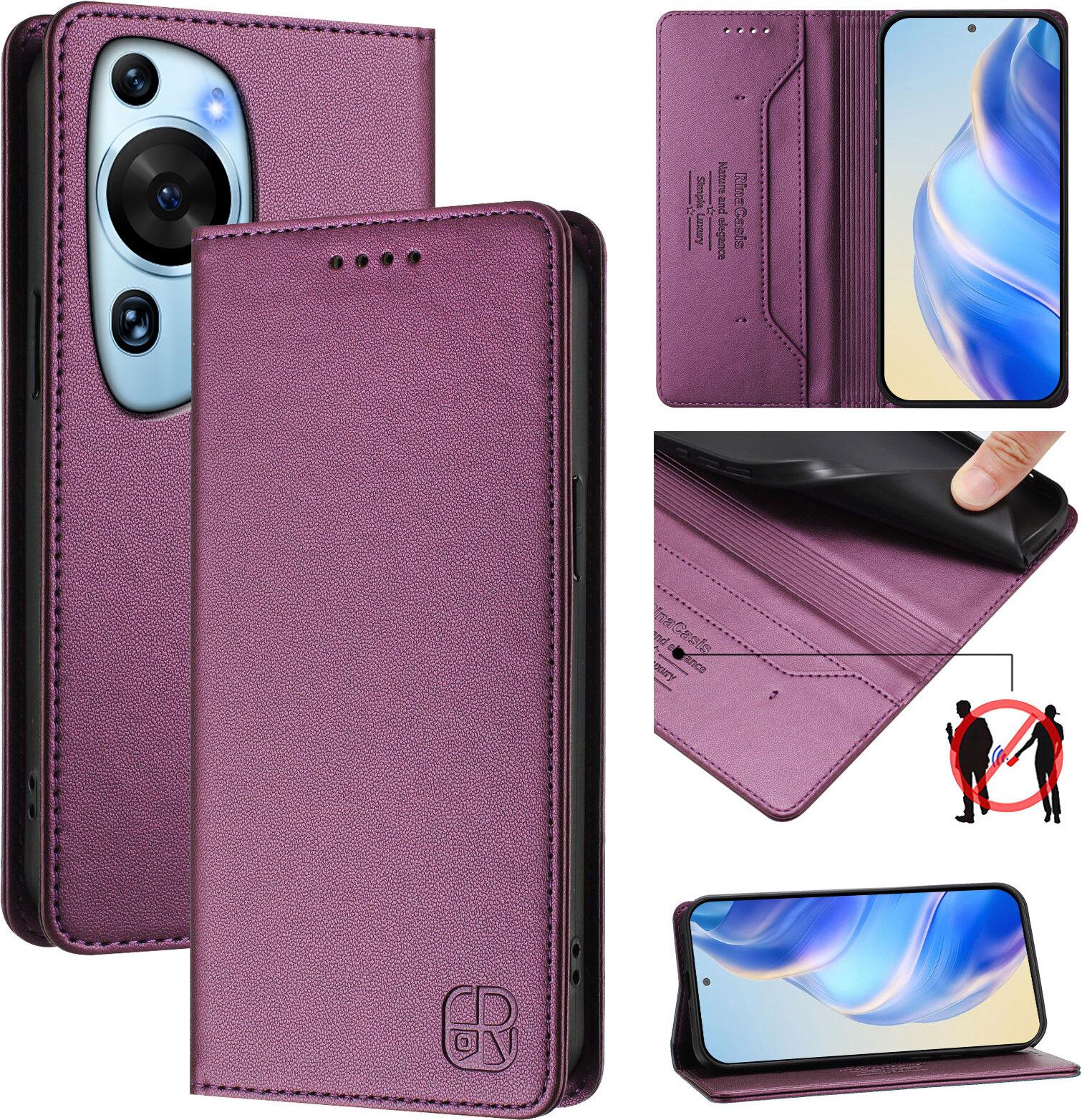 Custodia In Pelle Per Huawei P60 Art, Flip Case Con Slot Per Carte, Portafoglio E Supporto Viola