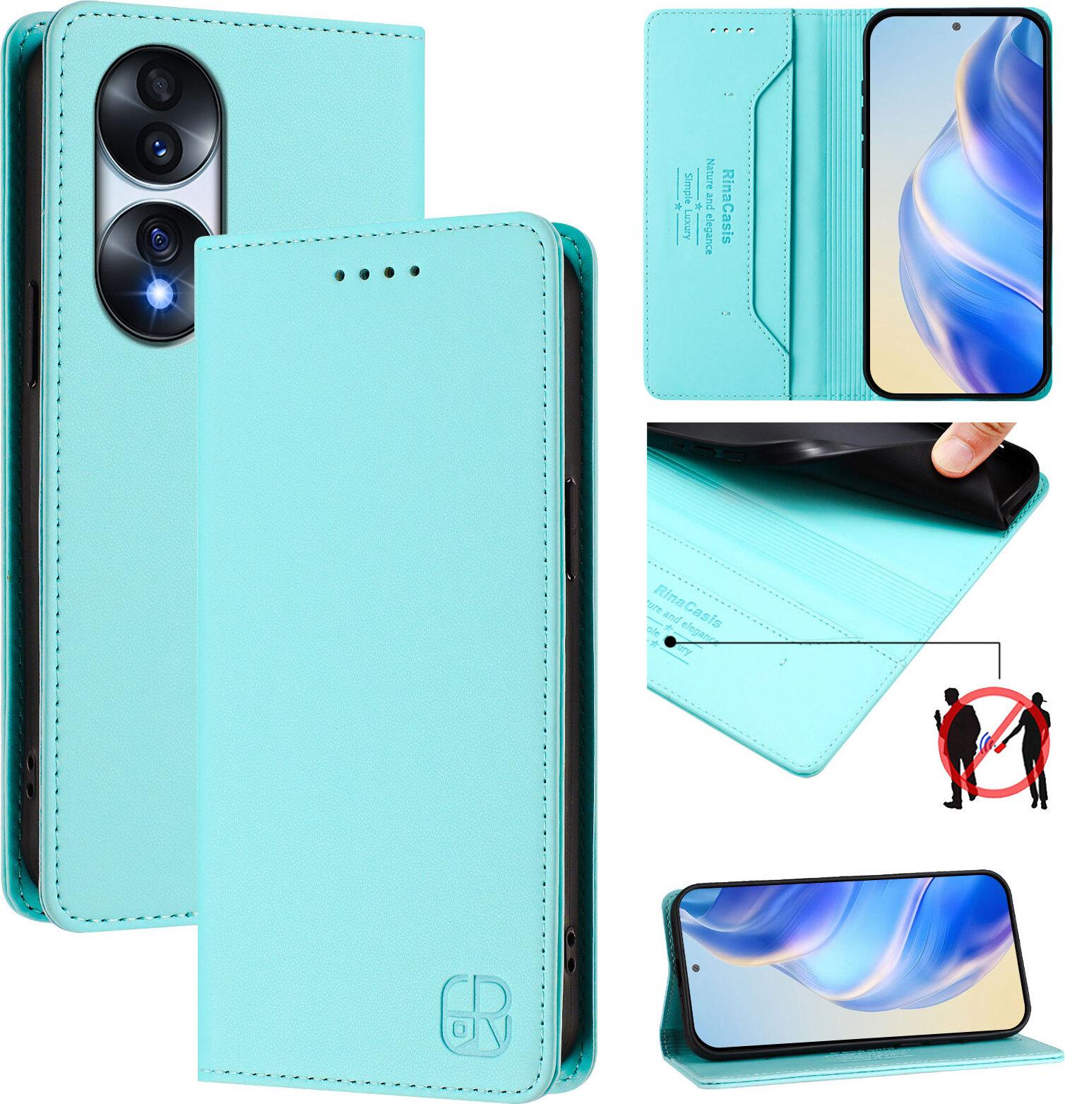 Custodia In Pelle Per Honor 70 Pro, Flip Case Con Slot Per Carte, Portafoglio E Supporto Turchese