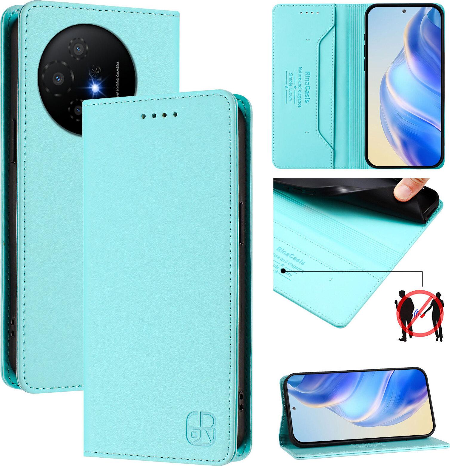 Custodia In Pelle Per Tcl 50 Xl, Flip Case Con Slot Per Carte, Portafoglio E Supporto Turchese