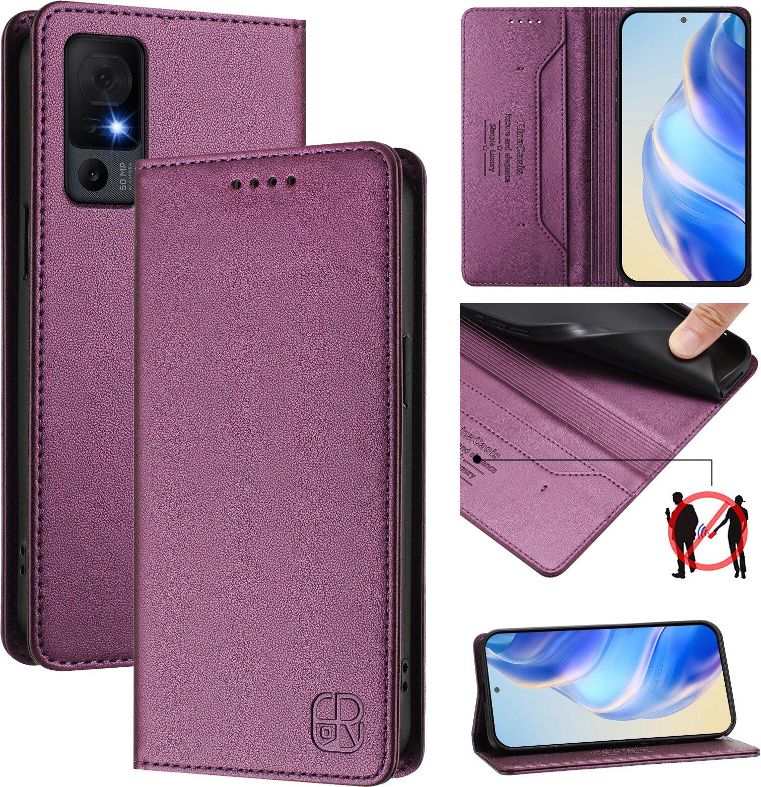 Custodia In Pelle Per Tcl 40 Xl/Tcl 40 T T608DL, Custodia Flip Con Slot Per Carte, Portafoglio E Supporto Viola