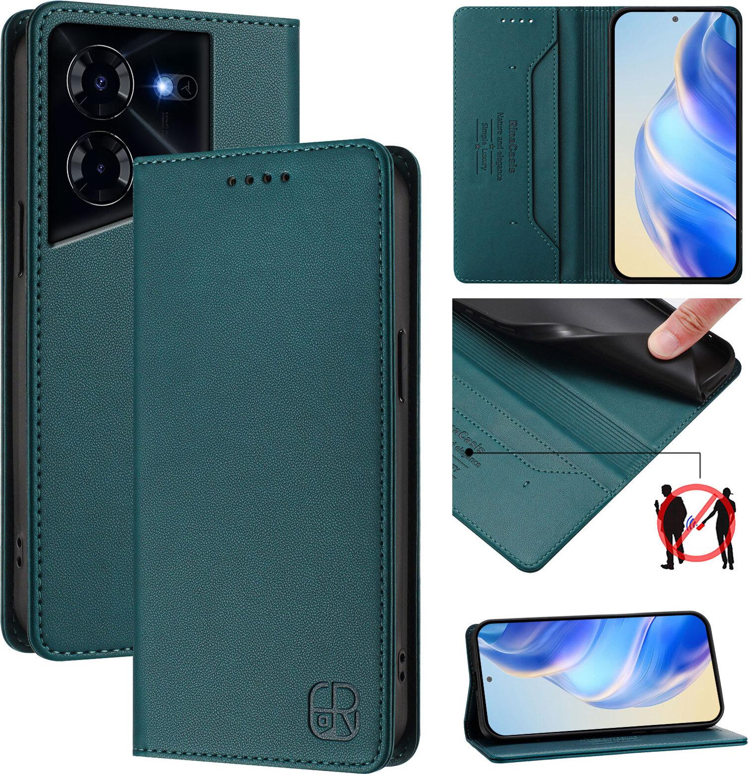 Custodia In Pelle Per Tecno Pova 5, Custodia Flip Con Slot Per Carte, Portafoglio E Supporto Verde Scuro